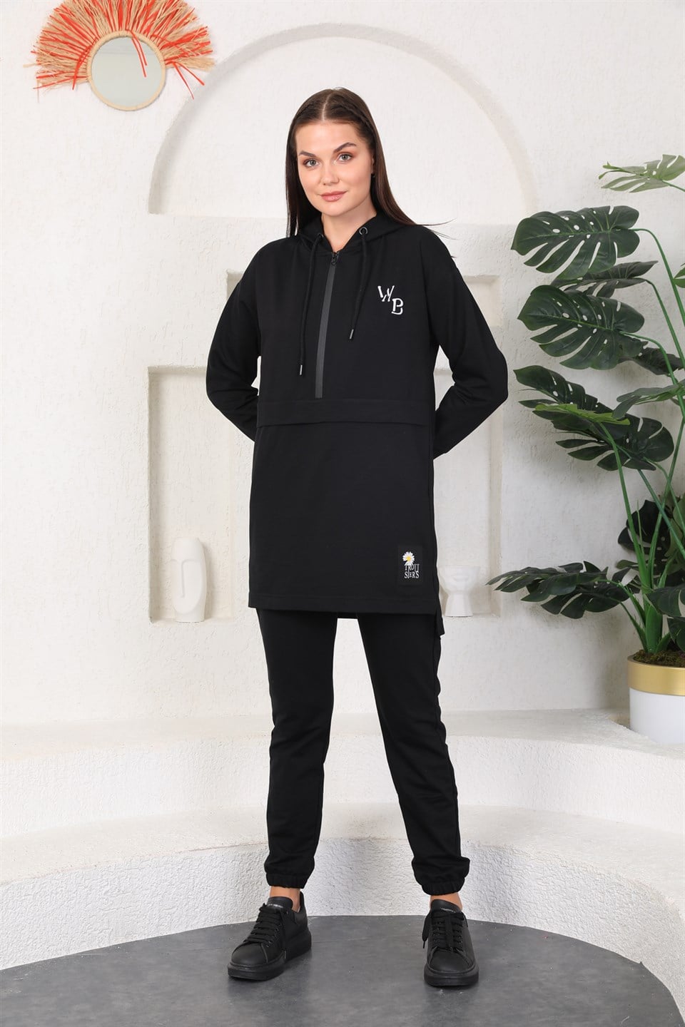 610--4-l - Siyah Renk Kadın Kapüşonlu Sweatshirt - Jogger  Spor Takım Eşofman -westbound