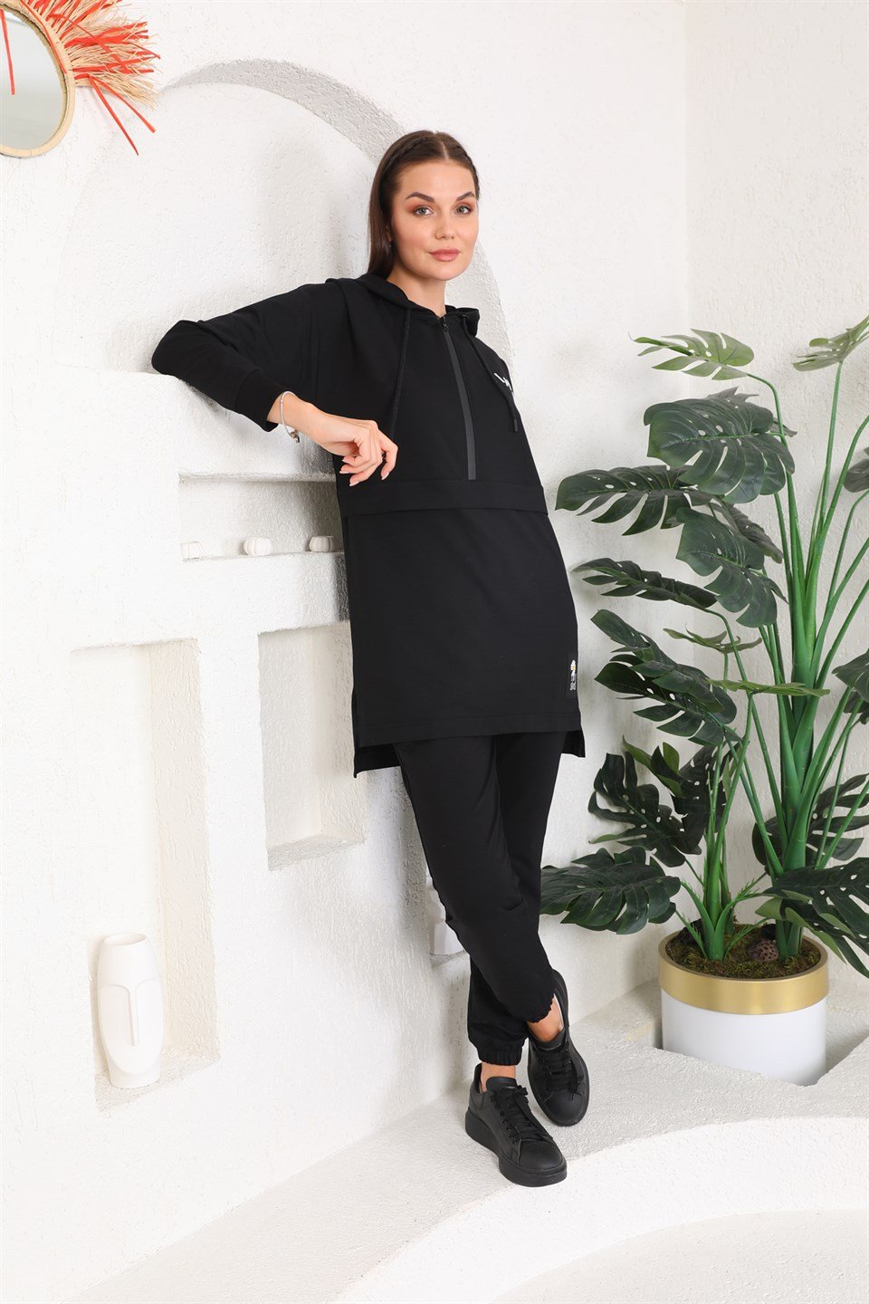 610--4-l - Siyah Renk Kadın Kapüşonlu Sweatshirt - Jogger  Spor Takım Eşofman -westbound