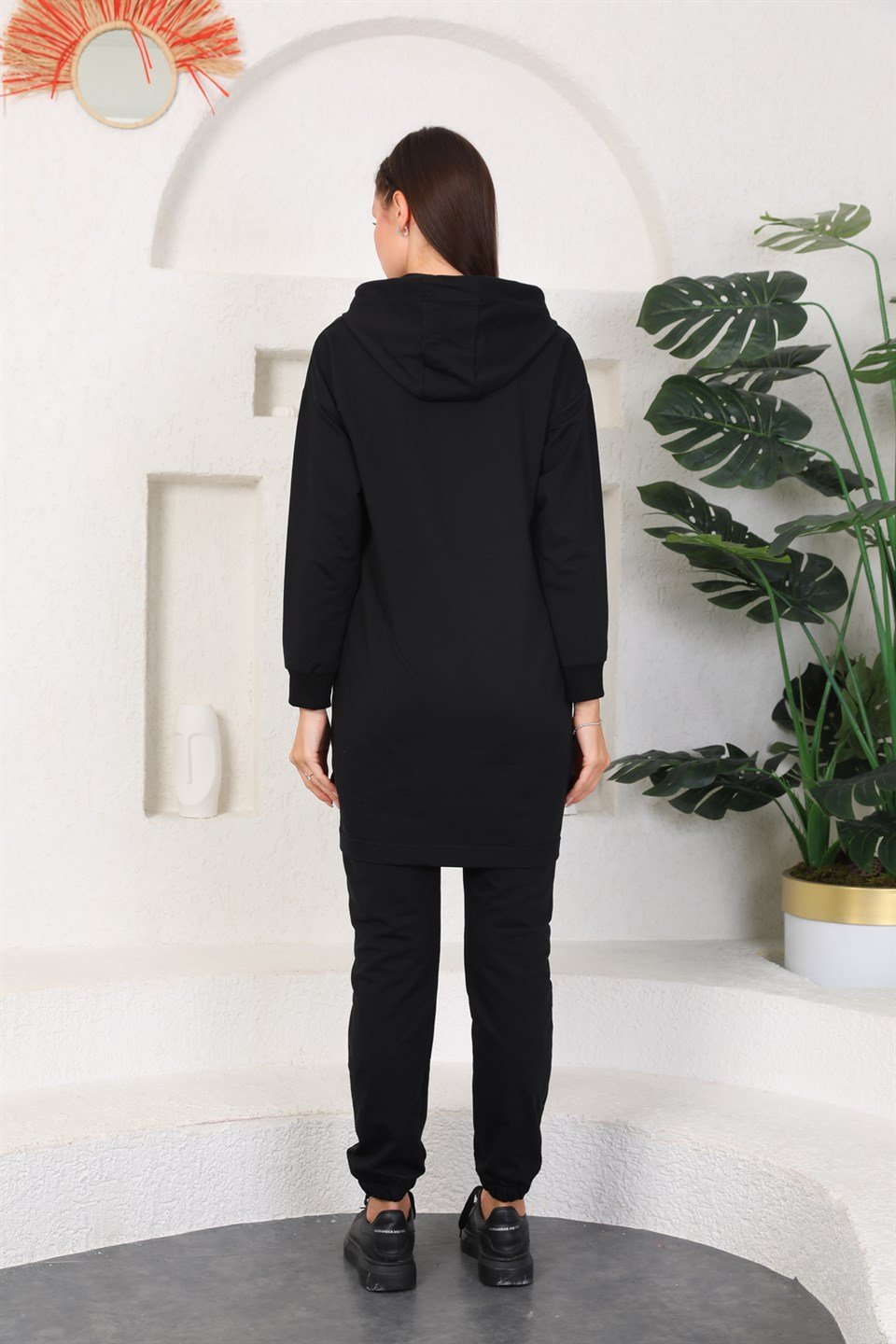 610--4-l - Siyah Renk Kadın Kapüşonlu Sweatshirt - Jogger  Spor Takım Eşofman -westbound