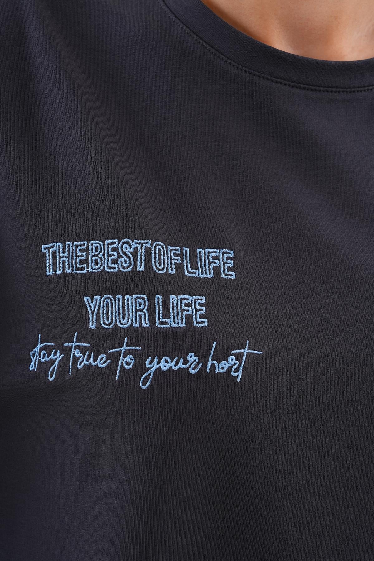 711 - Siyah Yıldız Desenli Bisiklet Yaka Kadın Sweatshirt Tunik 711 -westbound