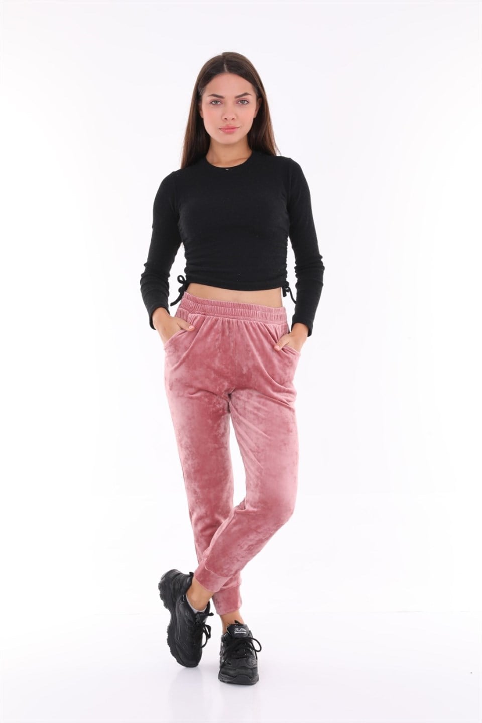 177-4-L - Somon Renk Kadife Eşofman Altı - Pijama - Jogger Model -westbound