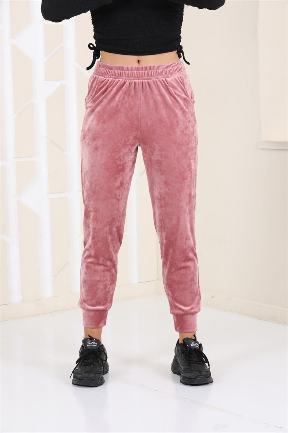 177-4-L - Somon Renk Kadife Eşofman Altı - Pijama - Jogger Model -westbound