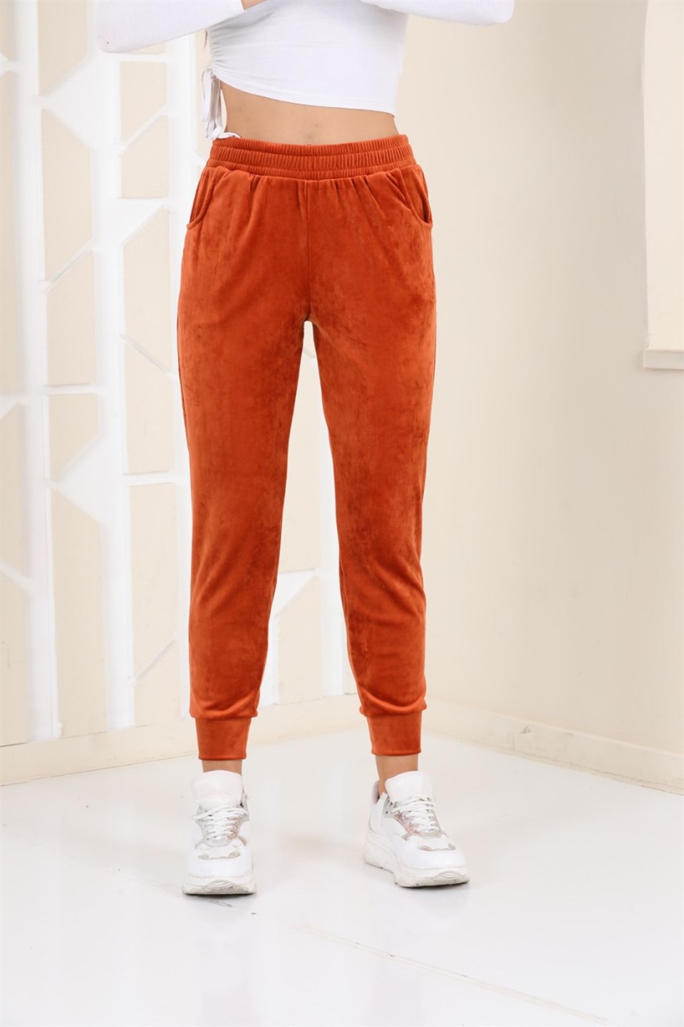 177-6-S - Taba Renk Kadife Eşofman Altı - Pijama - Jogger Model  -westbound
