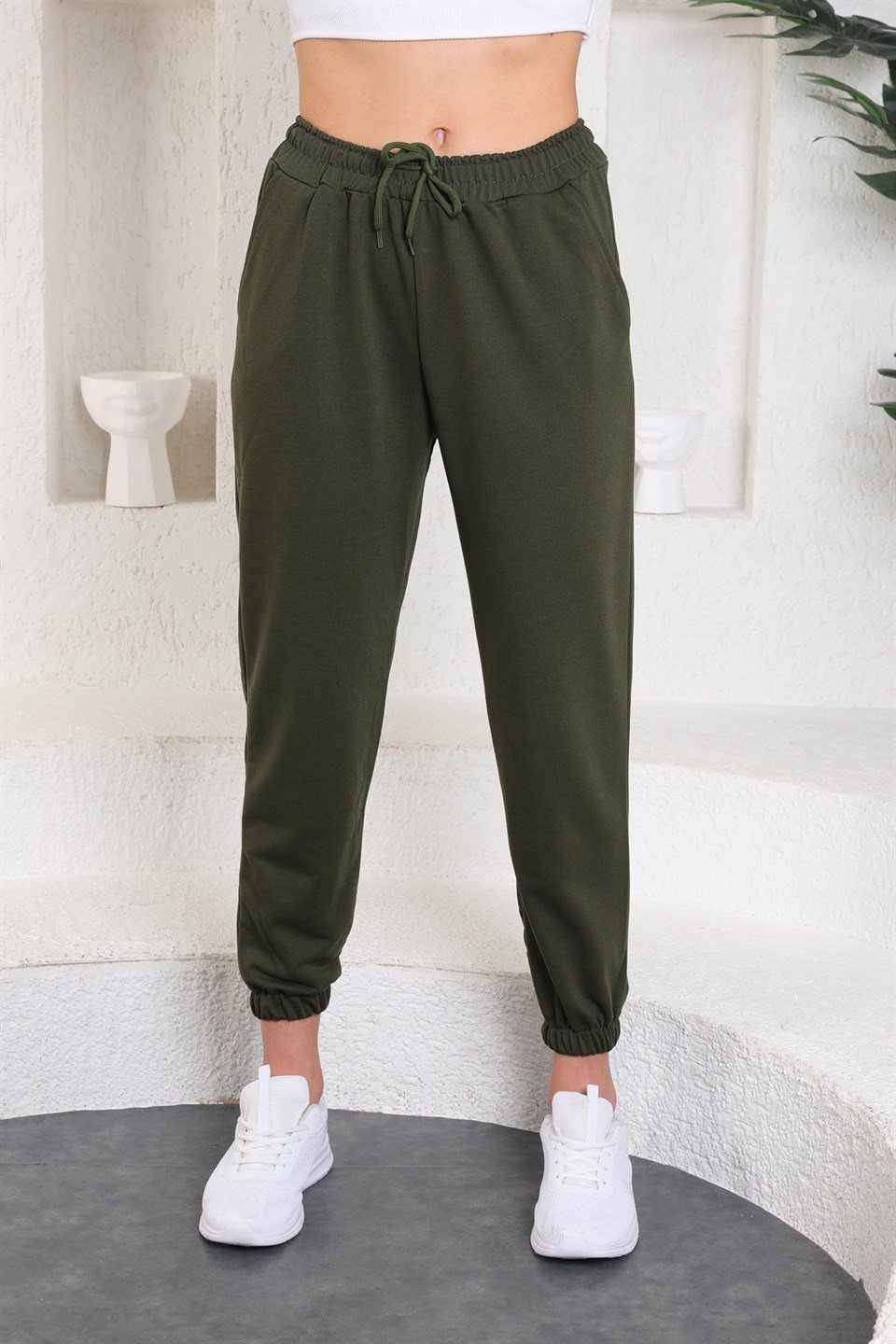 ea-haki-L - Trend Haki Renk Kadın Eşofman Altı - Jogger -westbound