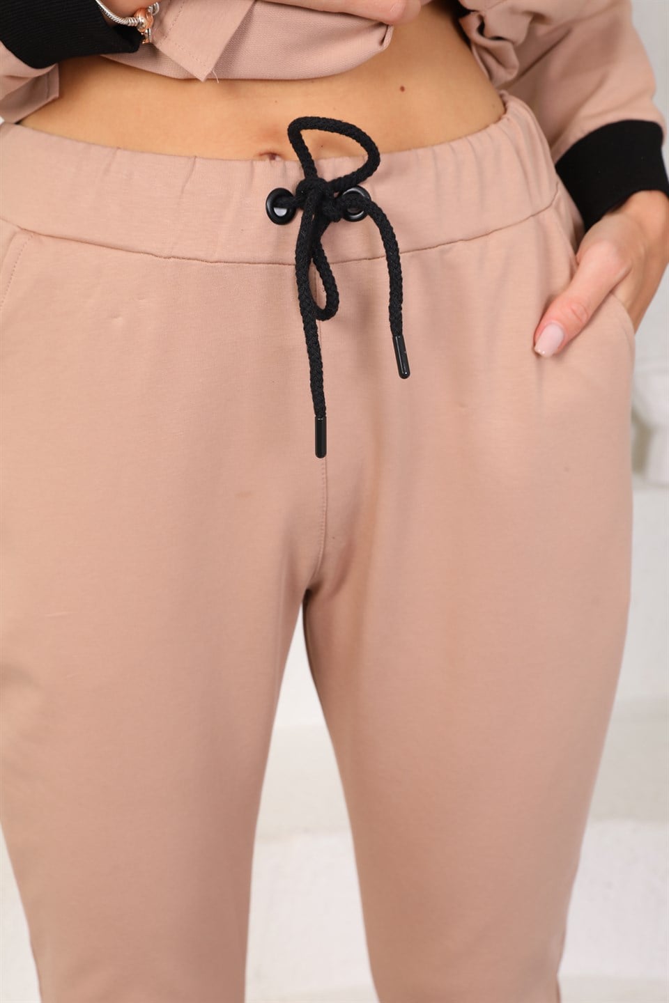 610--7-l - Vizon Renk Kadın Kapüşonlu Sweatshirt - Jogger  Spor Takım -westbound