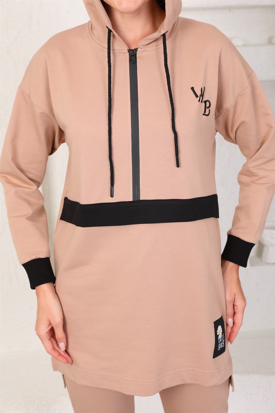 610--7-l - Vizon Renk Kadın Kapüşonlu Sweatshirt - Jogger  Spor Takım -westbound