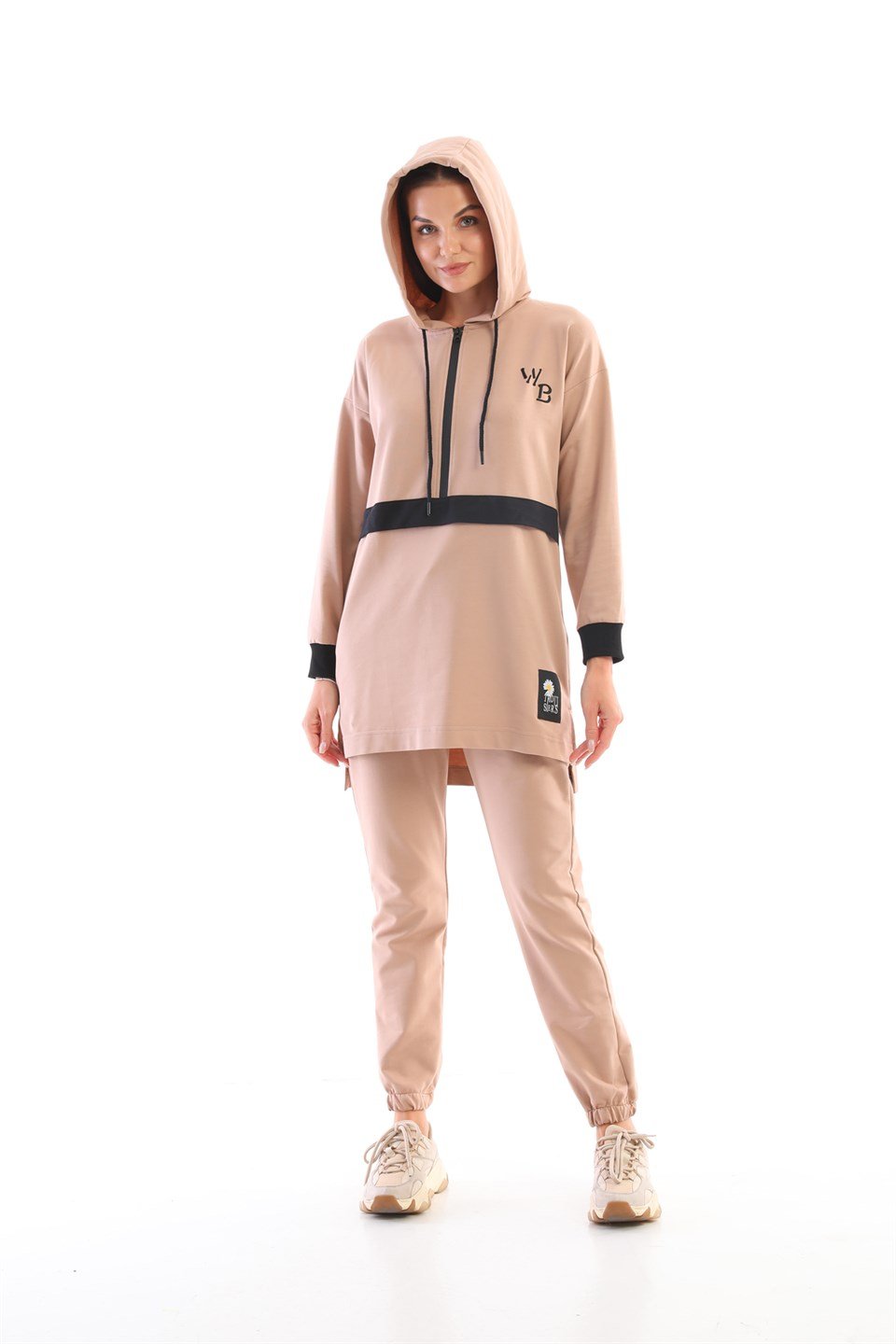 610--7-l - Vizon Renk Kadın Kapüşonlu Sweatshirt - Jogger  Spor Takım -westbound