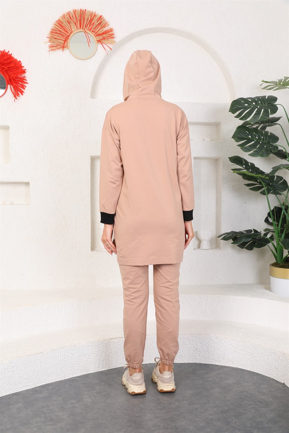610--7-l - Vizon Renk Kadın Kapüşonlu Sweatshirt - Jogger  Spor Takım -westbound