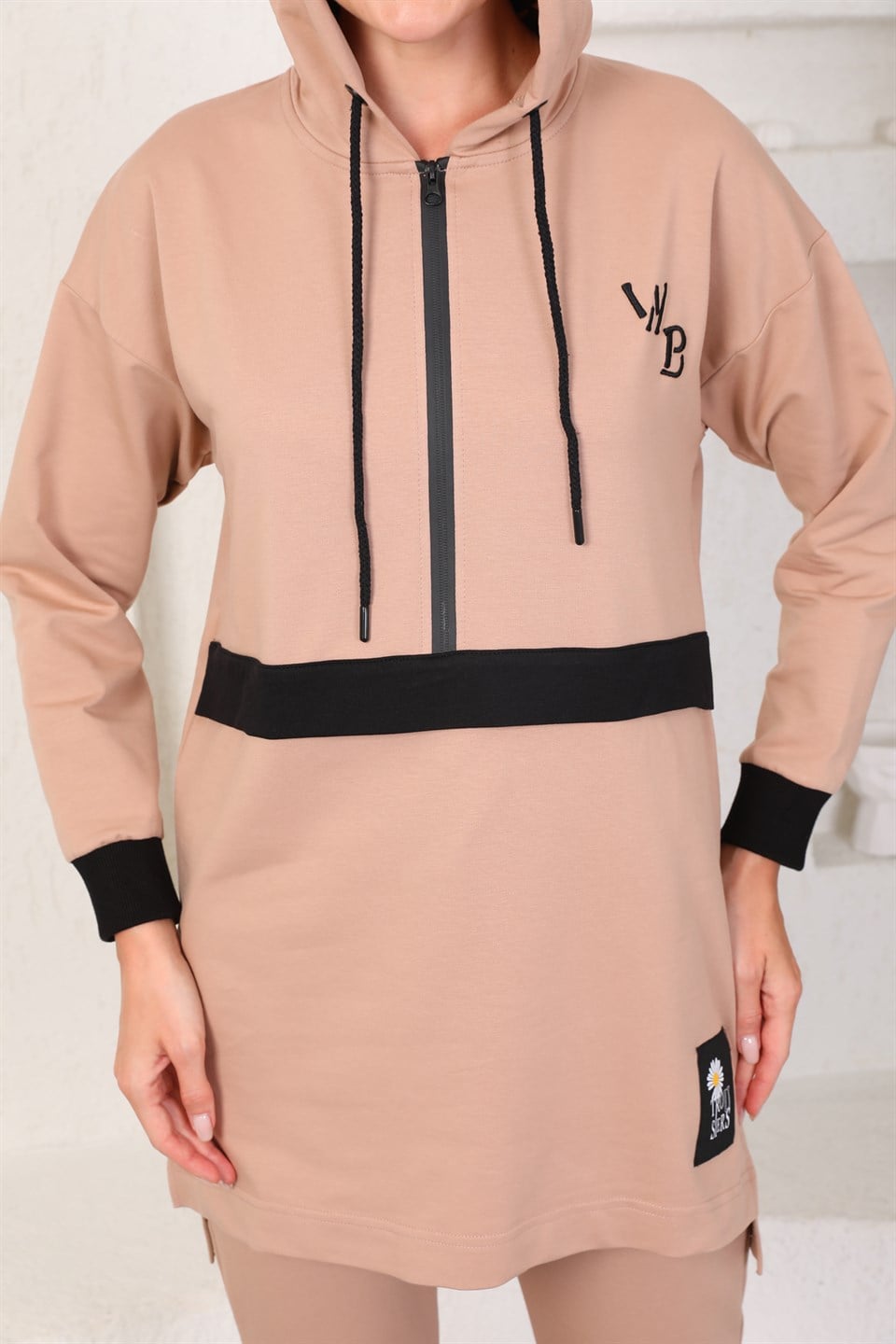 610--7-l - Vizon Renk Kadın Kapüşonlu Sweatshirt - Jogger  Spor Takım -westbound