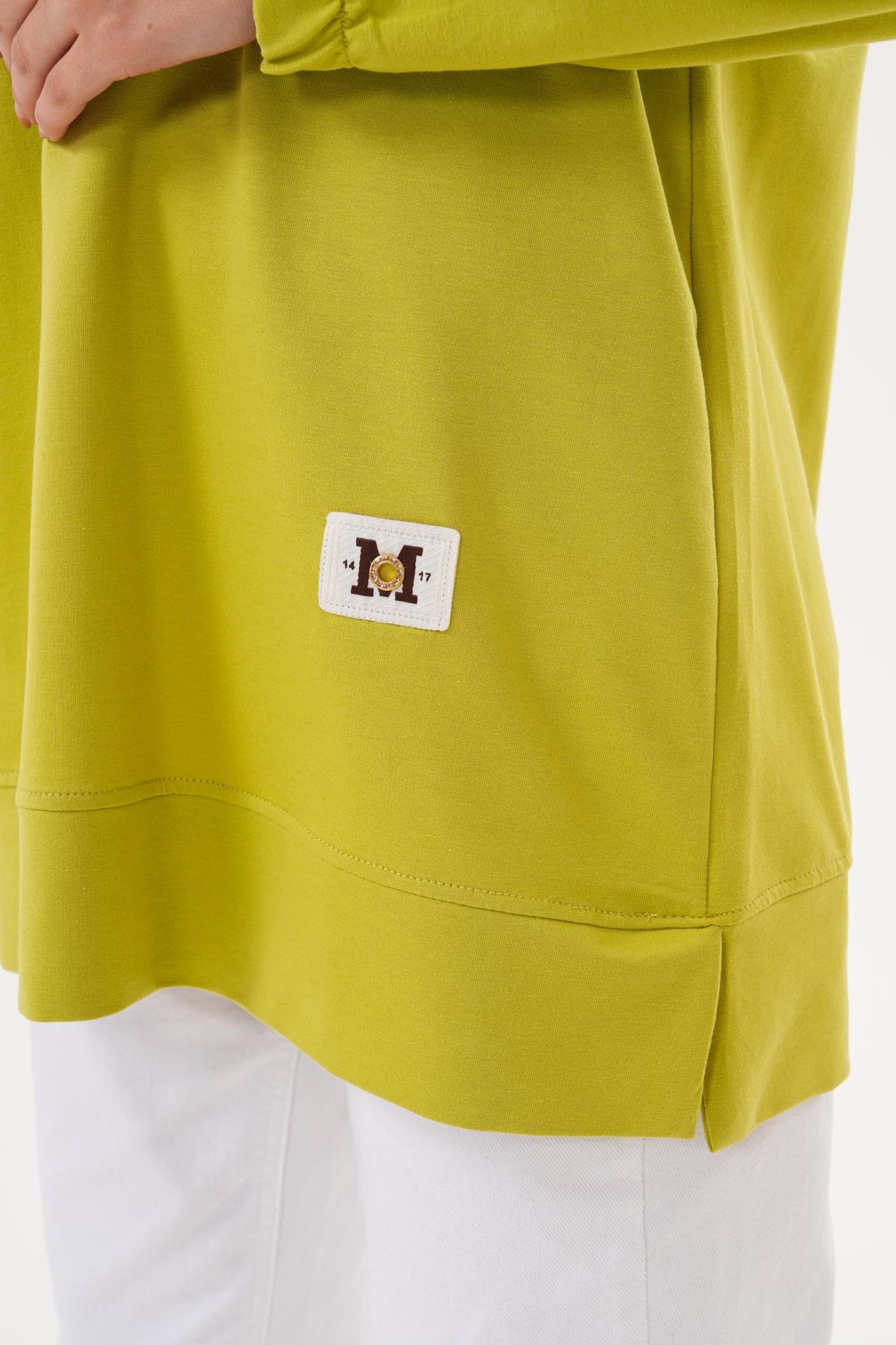 710 - Yeşil Düz Basic Bisiklet Yaka Uzun Kol Kadın Sweatshirt Tunik 710 -westbound