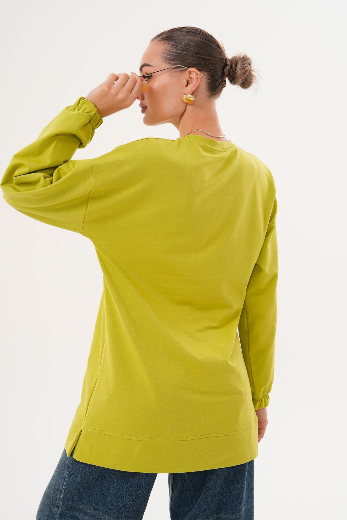 711 - Yeşil Yıldız Desenli Bisiklet Yaka Kadın Sweatshirt Tunik 711 -westbound