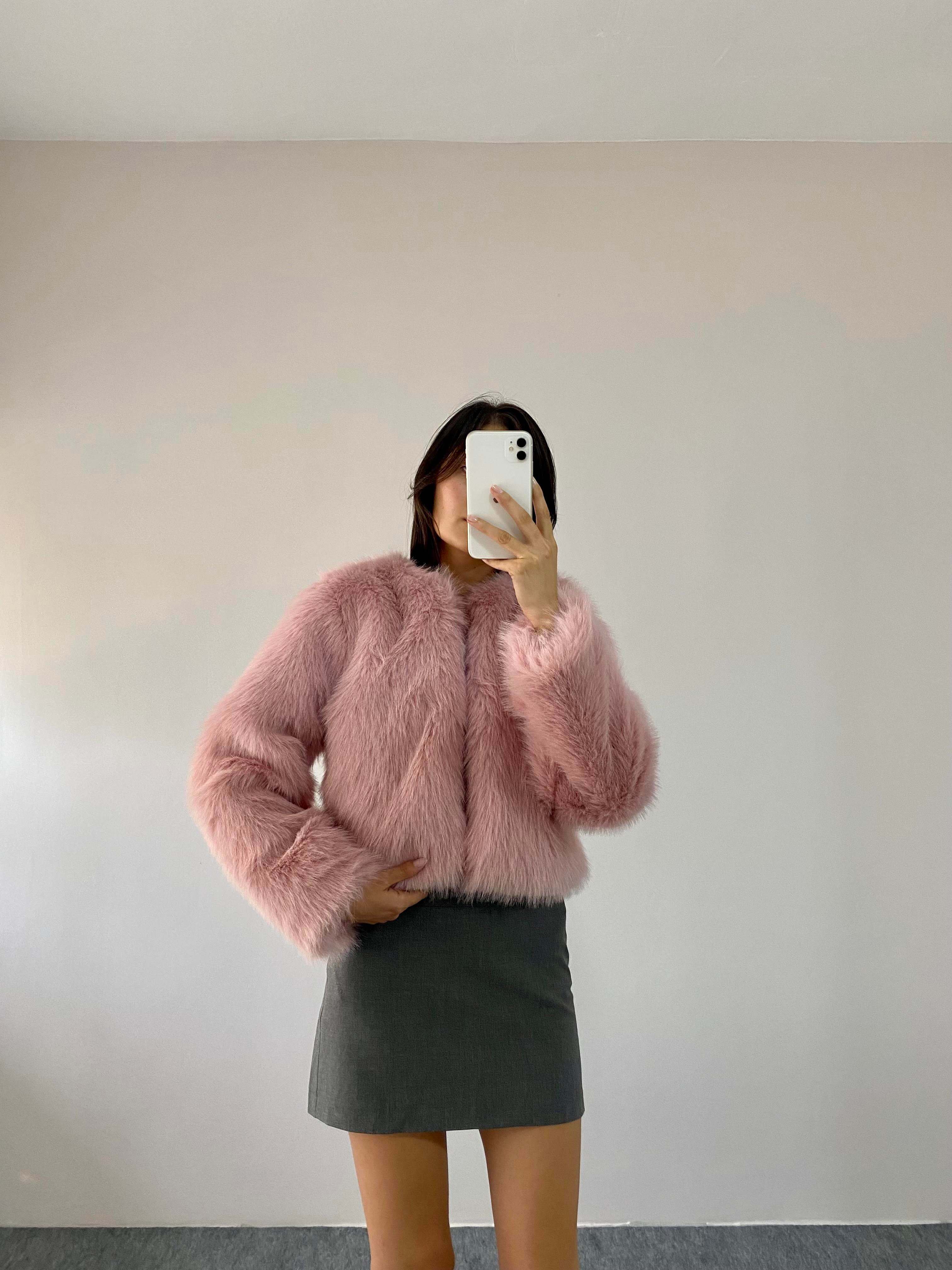 Mango Model Pembe Peluş Kürk