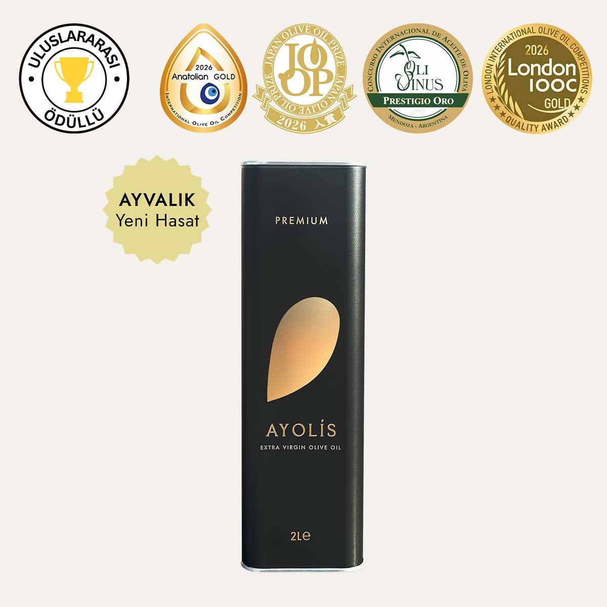 Ayolis Premium Gurme Ayvalık Ödüllü Yüksek Polifenollü Erken Hasat Soğuk Sıkım Natürel Sızma Zeytinyağı 2 Lt