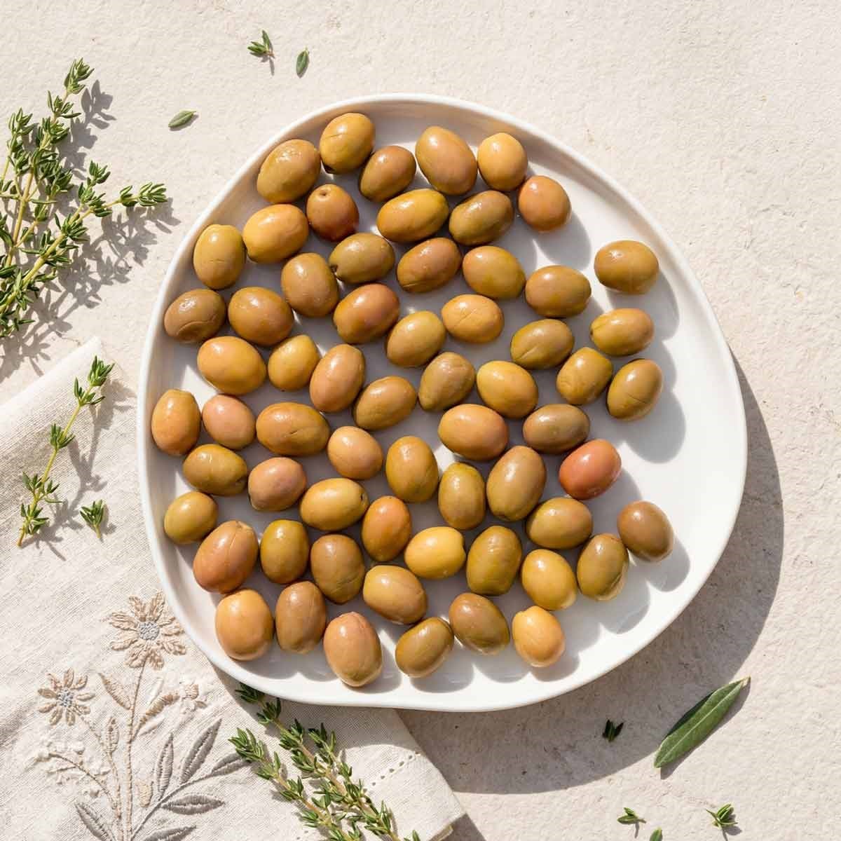 Ayolis Çizik Yeşil Zeytin S 950 g tabakta doğal sunum