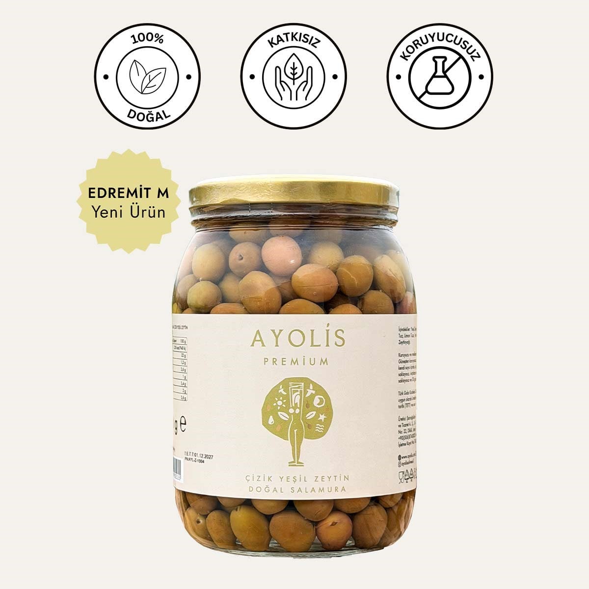 Ayolis Çizik Yeşil Zeytin M 950 g doğal ve katkısız zeytin