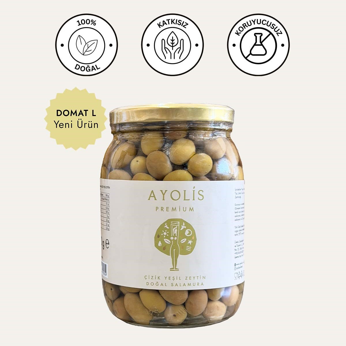 Ayolis Domat Çizik Yeşil Zeytin L 950 g doğal ve katkısız zeytin