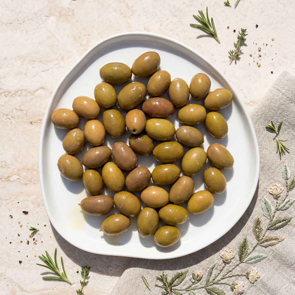 Ayolis Domat Çizik Yeşil Zeytin XL 950 g tabakta doğal sunum