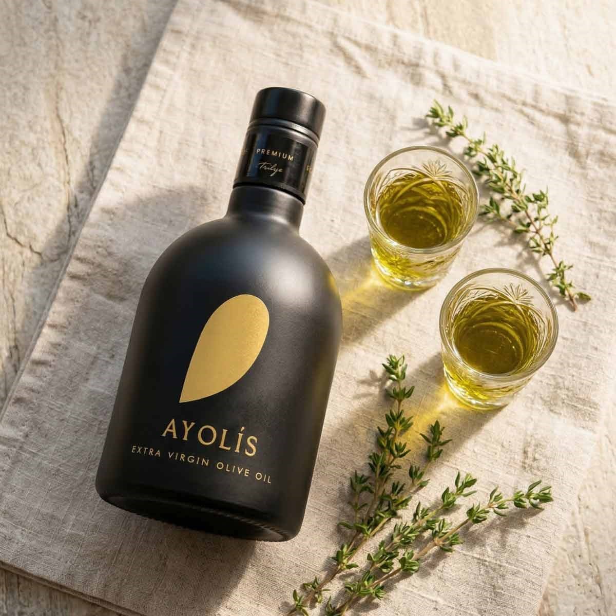 Ayolis Premium Gurme Trilye 500 ml zeytinyağı ile doğal tadım sunumu