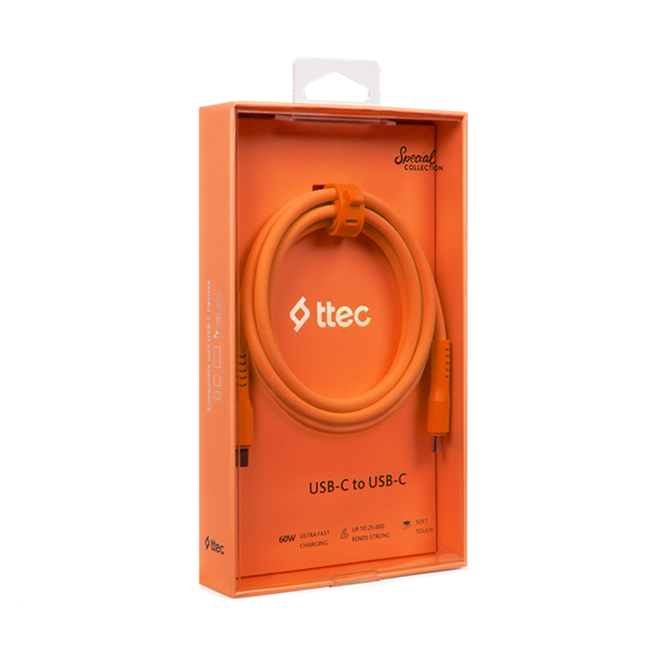 Ttec USB-C - USB-C 120cm 60W PD/QC Hızlı Şarj/Data Kablosu Neon Turuncu