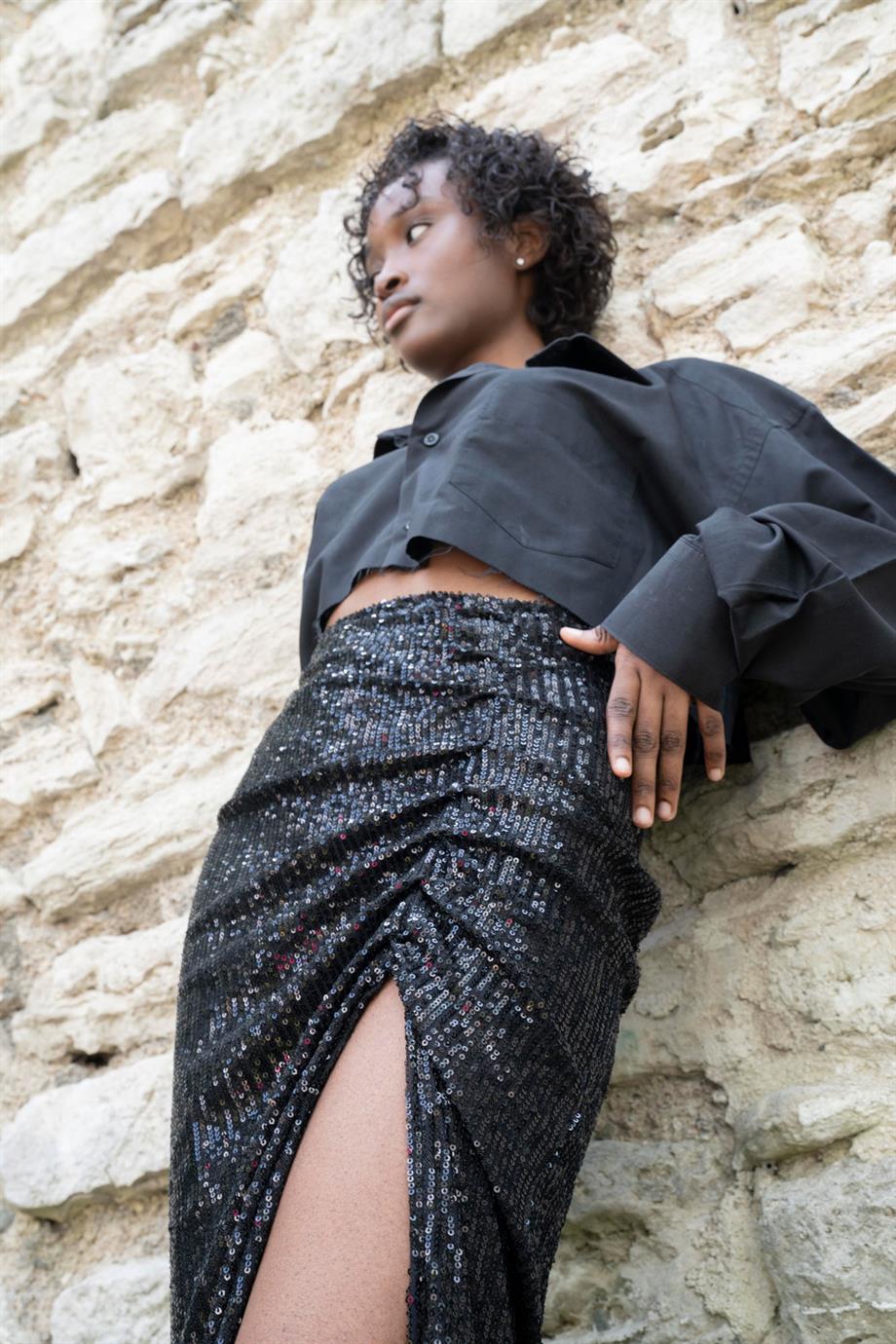Lina Black Maxi Slit Skirt