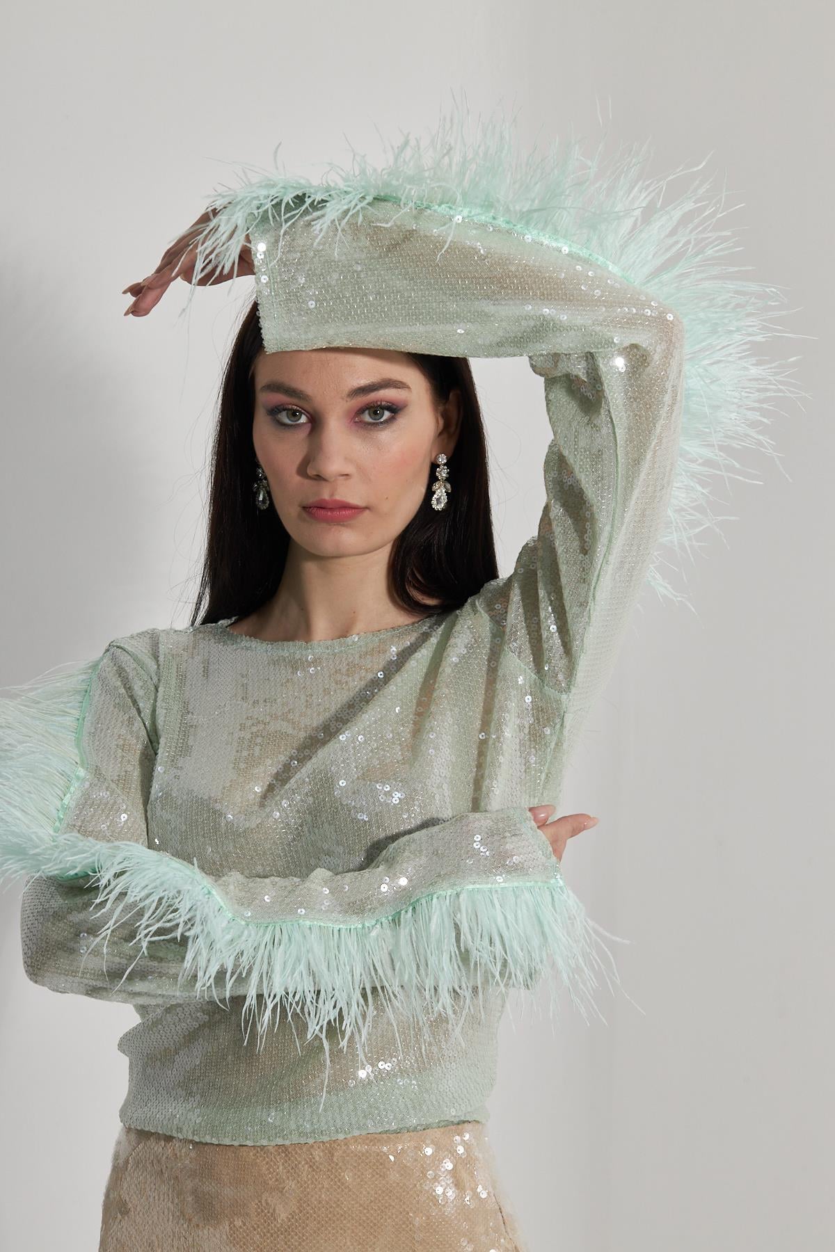 Marcus Sequined Mint Green Blouse