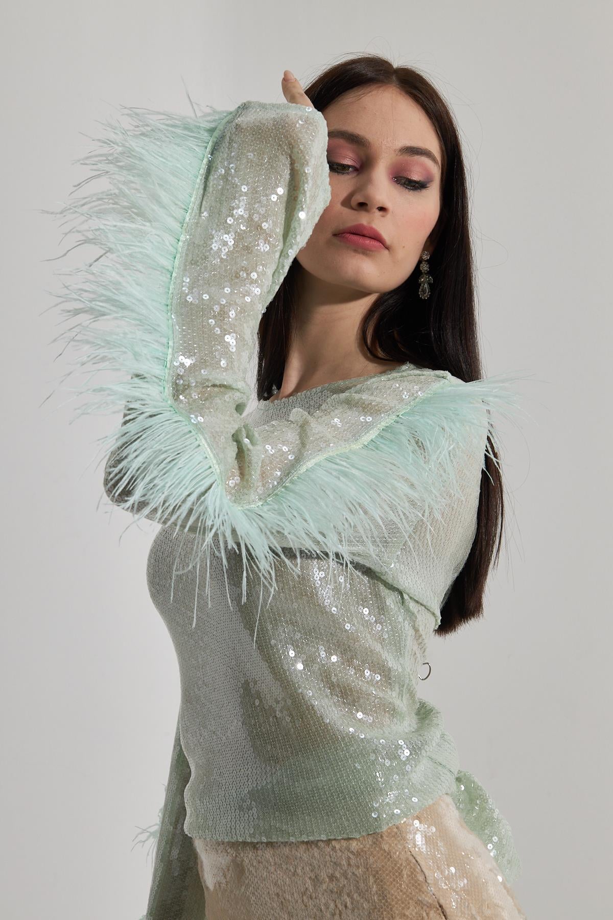 Marcus Sequined Mint Green Blouse