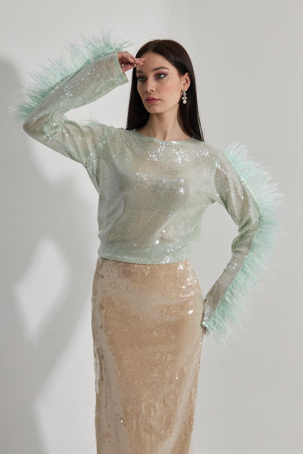 Marcus Sequined Mint Green Blouse