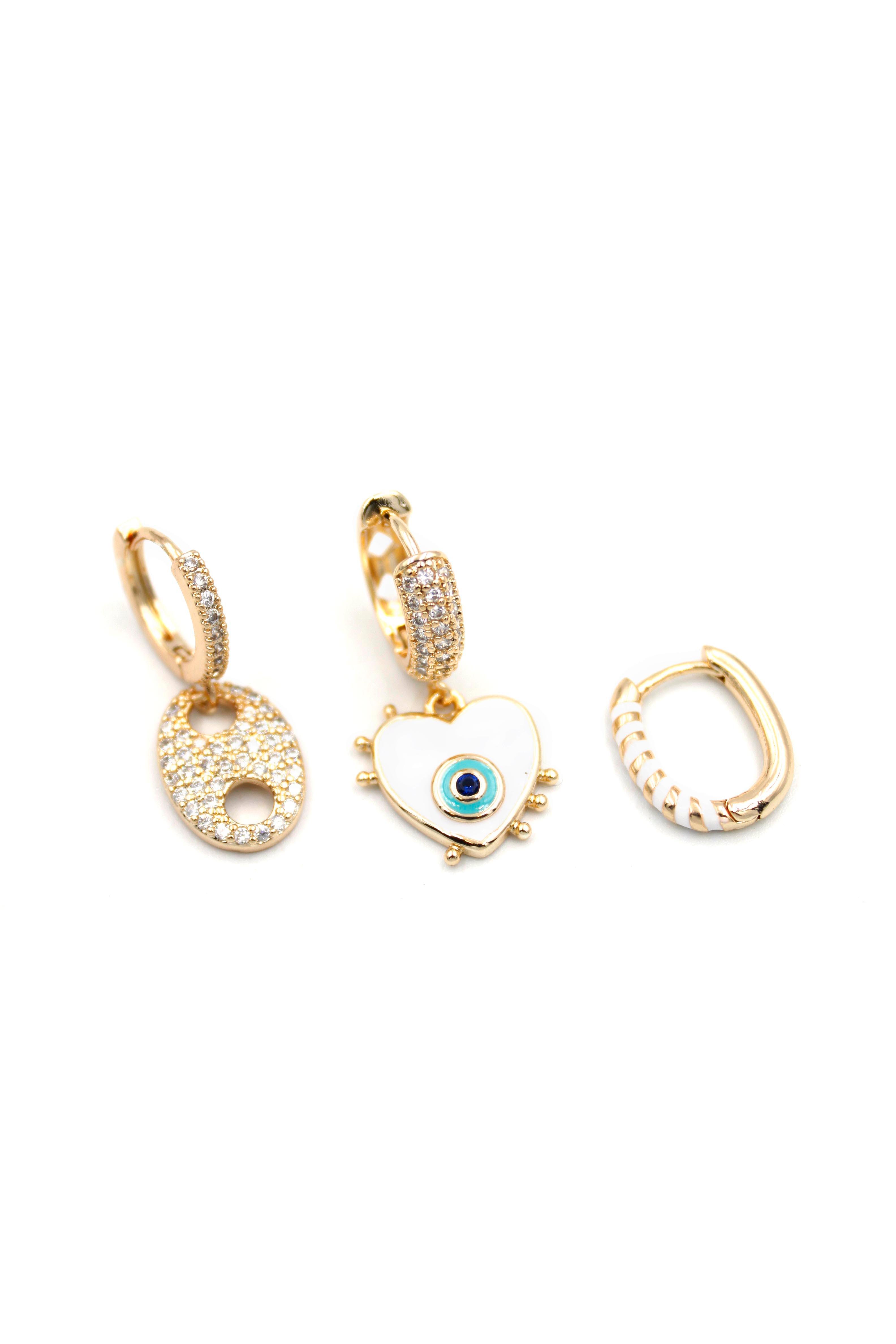 3'lü Göz Küpe - Altın