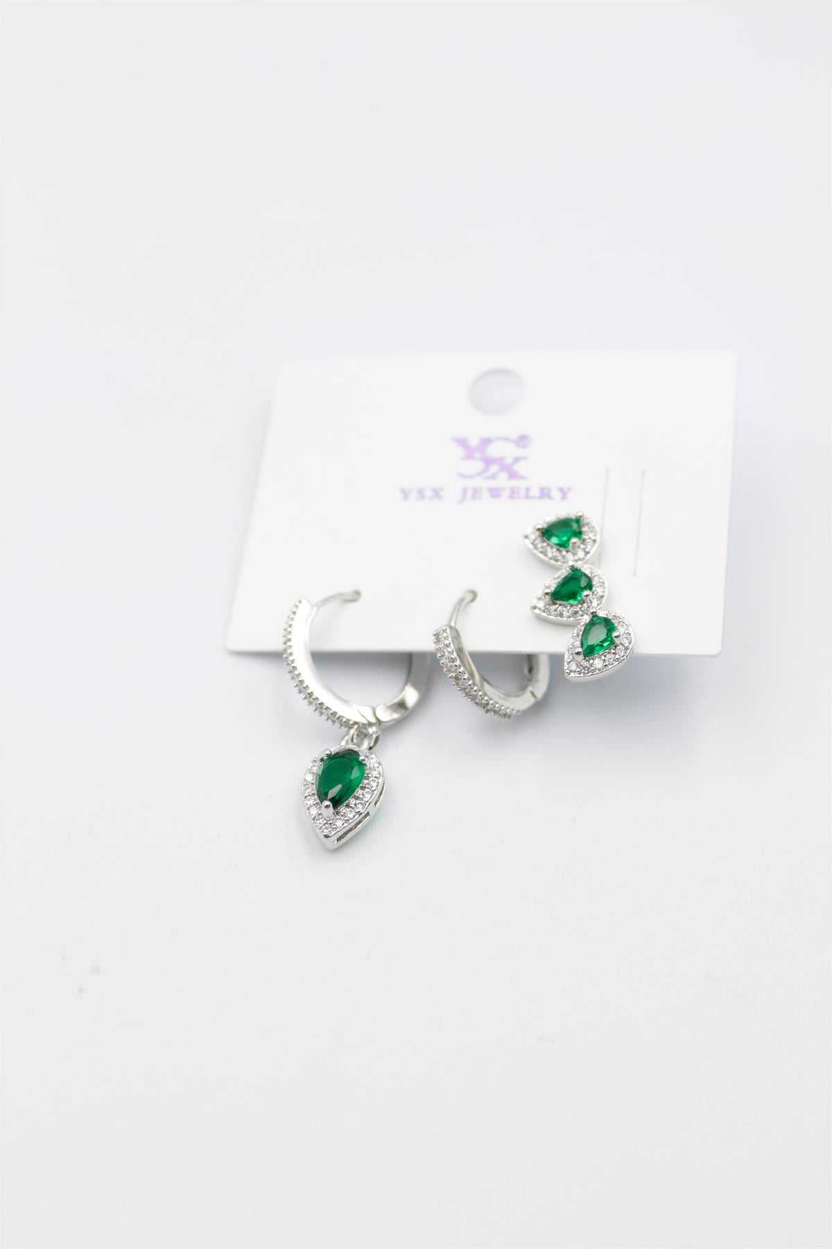 3'lü Taşlı Set Küpe - Gümüş