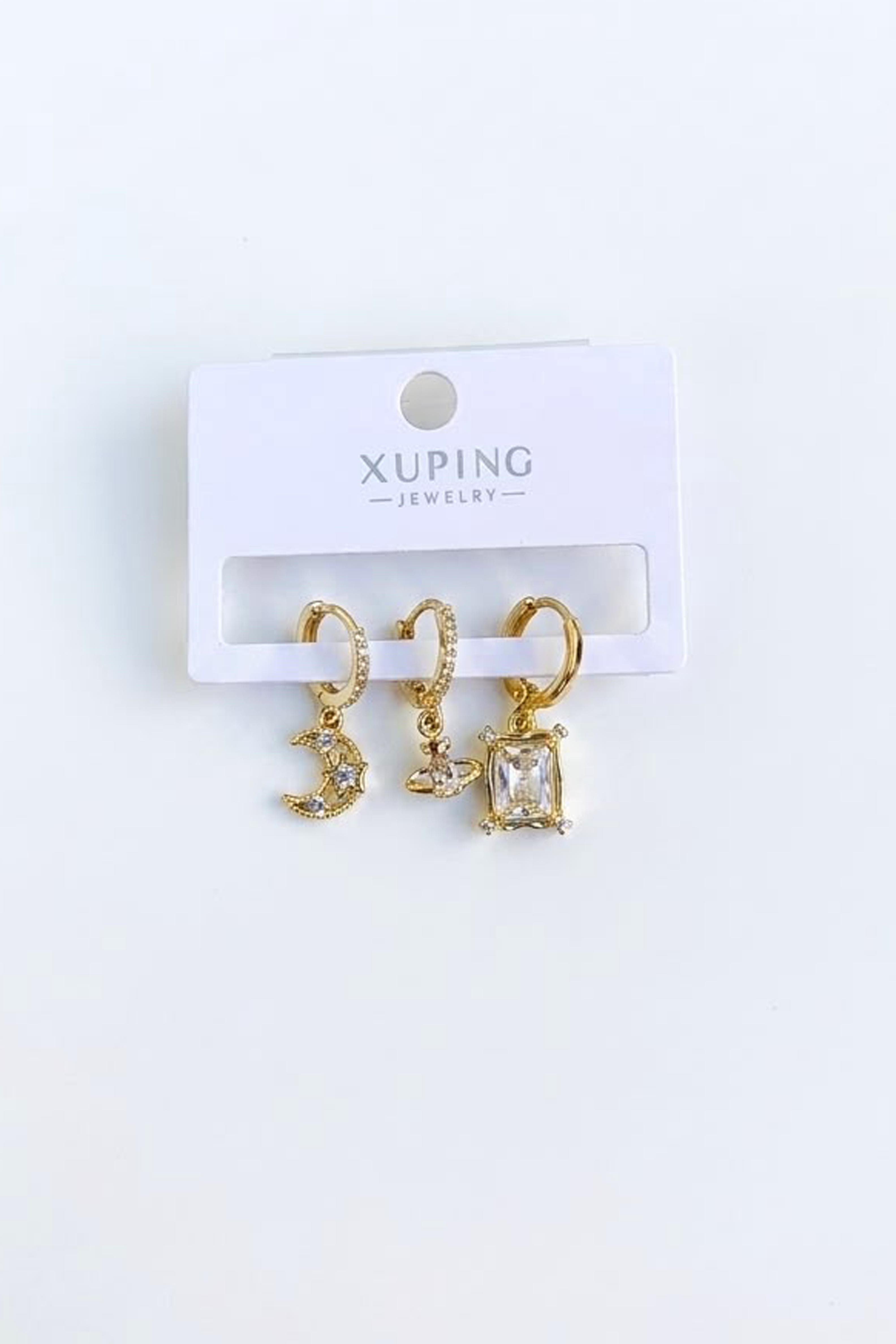 3'lü Xuping Küpe - Altın - Toptan Takı