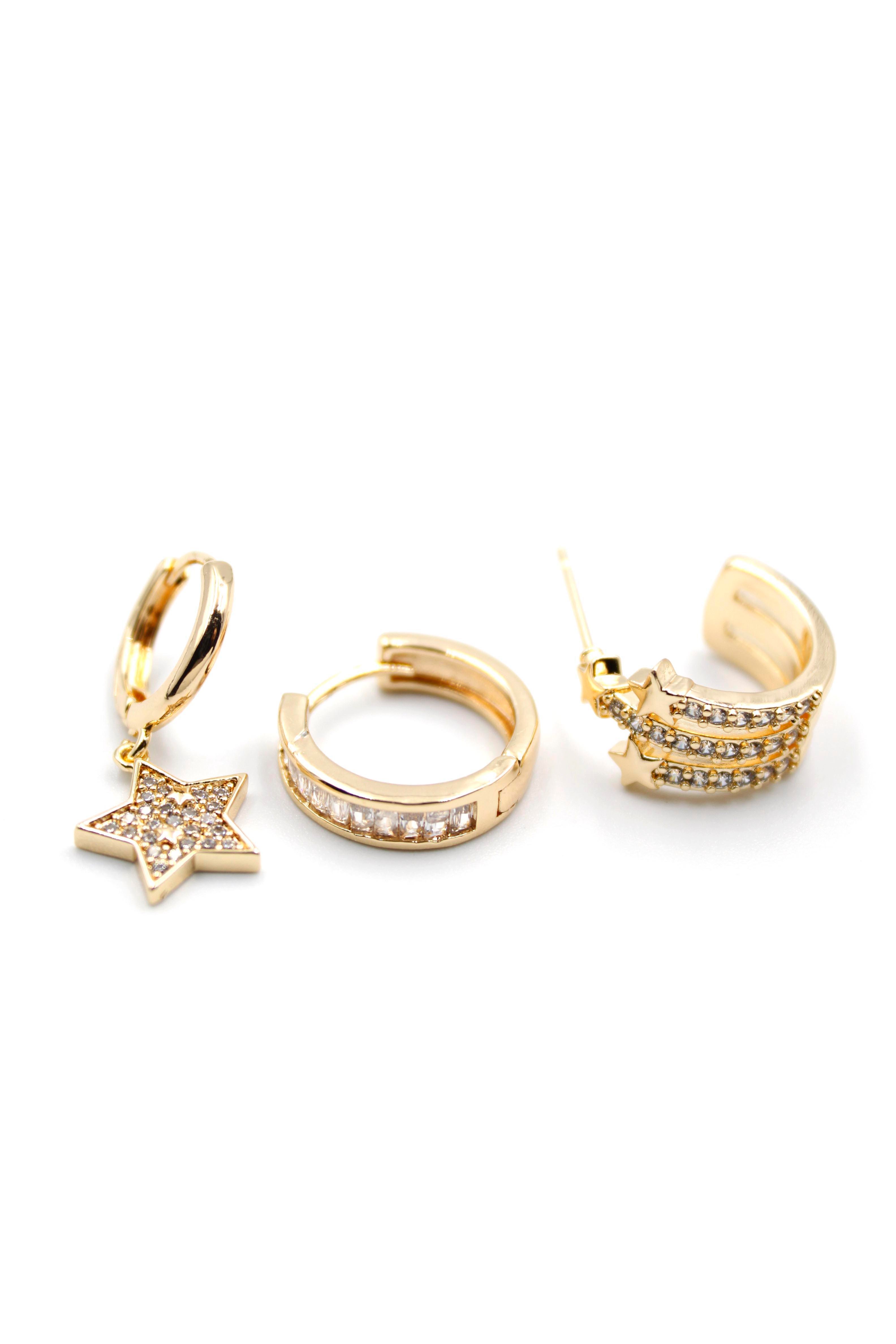 3'lü Yıldız Küpe - Altın