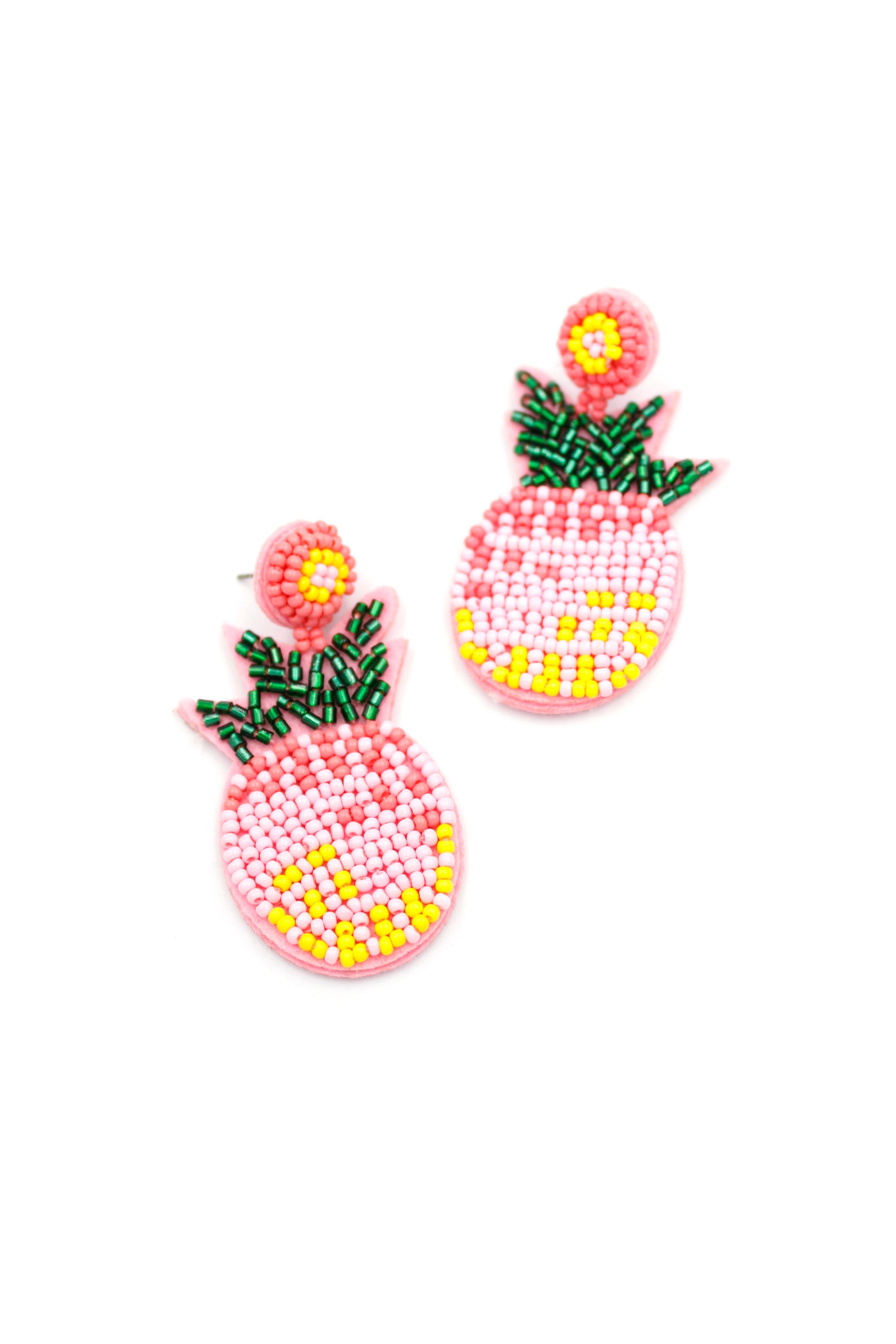 Ananas Boncuk Küpe - Pembe