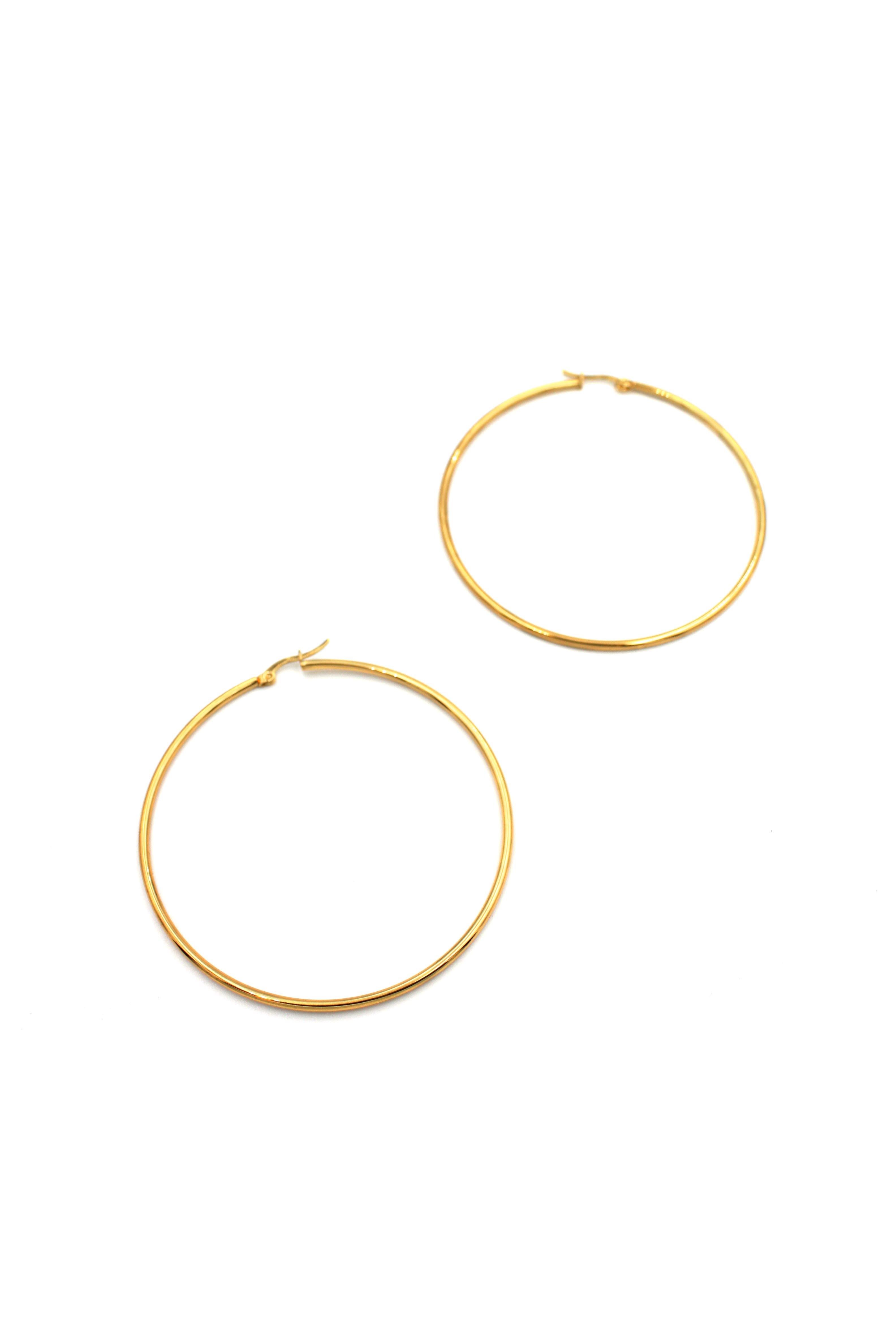 Çelik Halka Küpe -7 cm - Altın