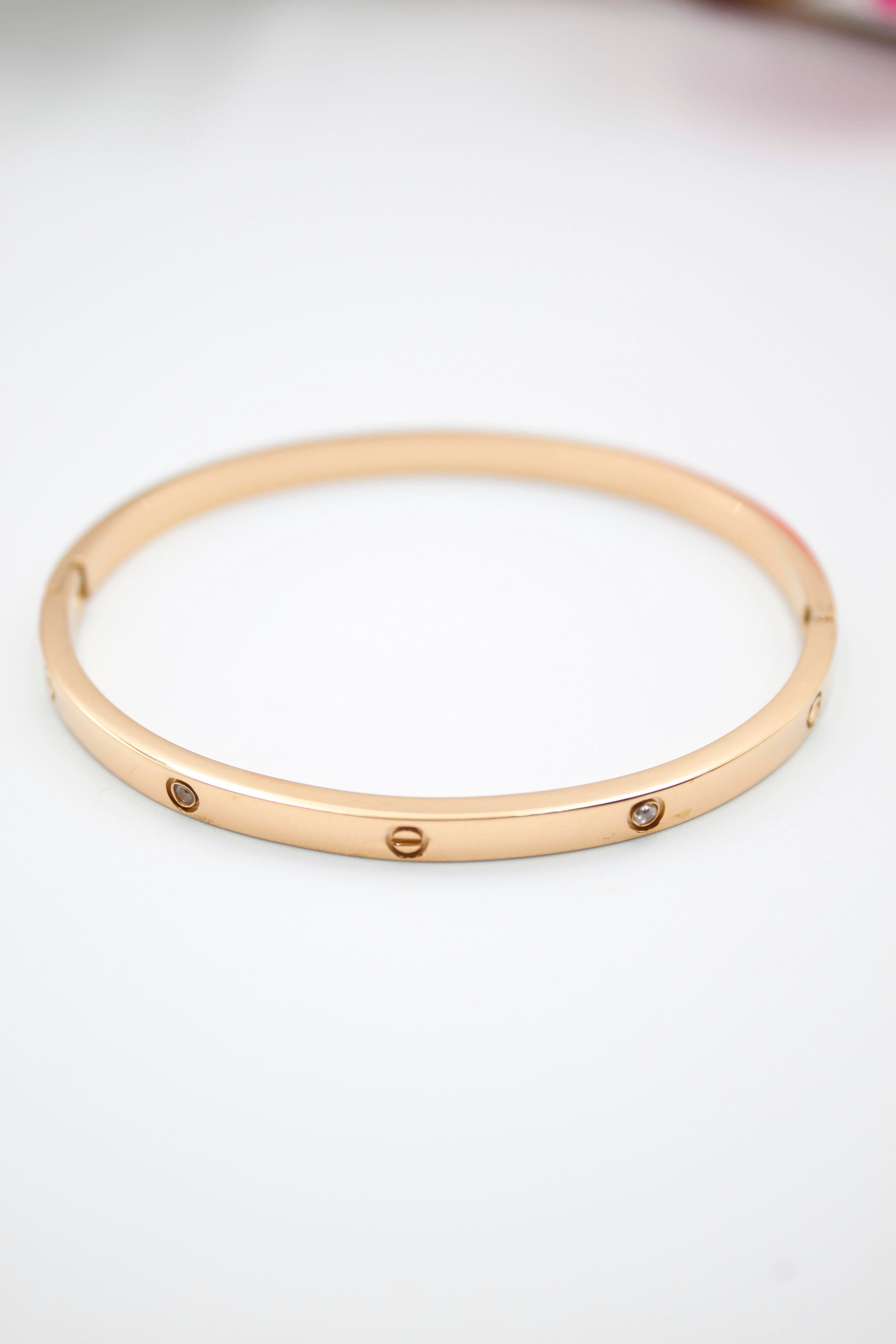 CRT Model İnce Taşlı Çelik Bilezik (60mm) - Rose