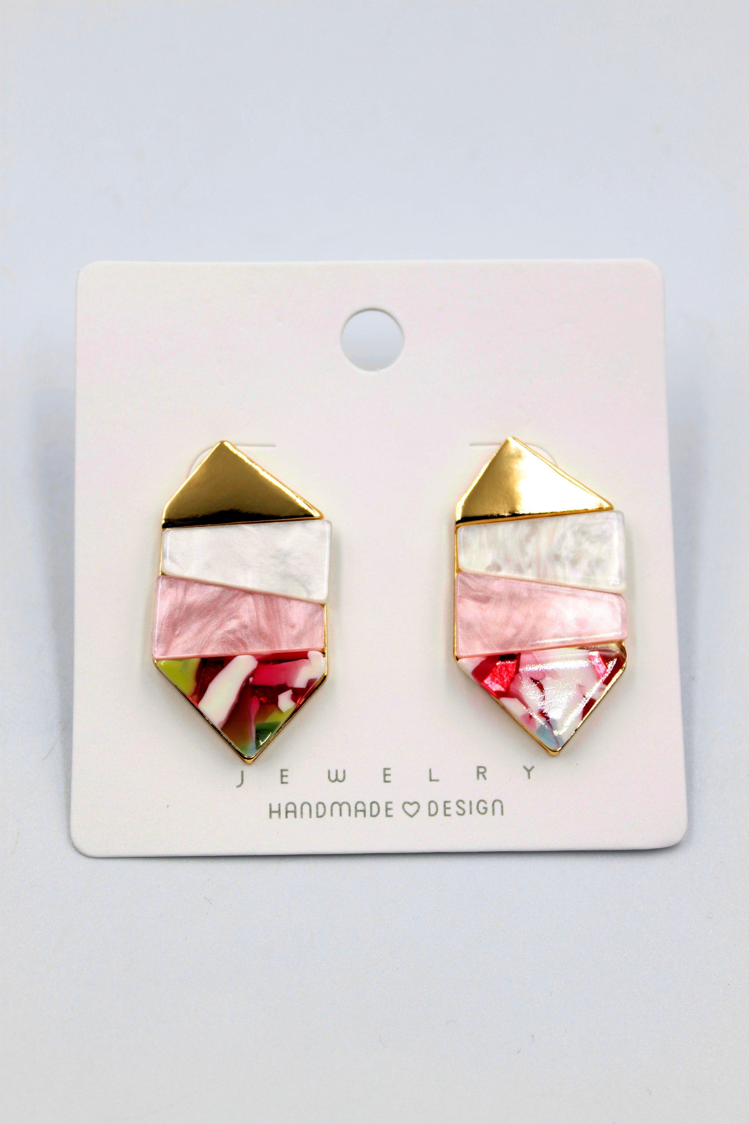 Desenli Küpe - Pembe