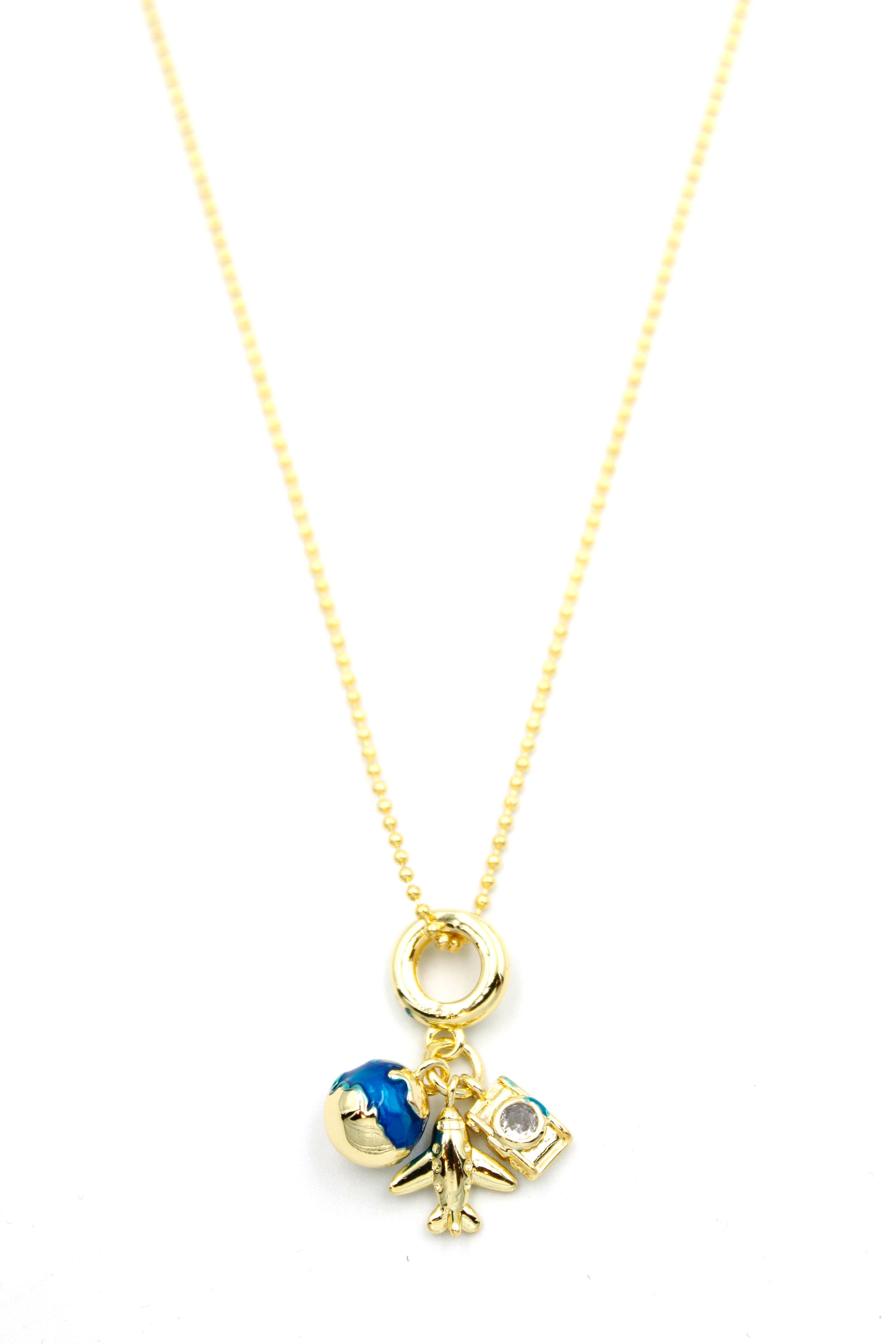 Dünya Charm Kolye - 14K Altın