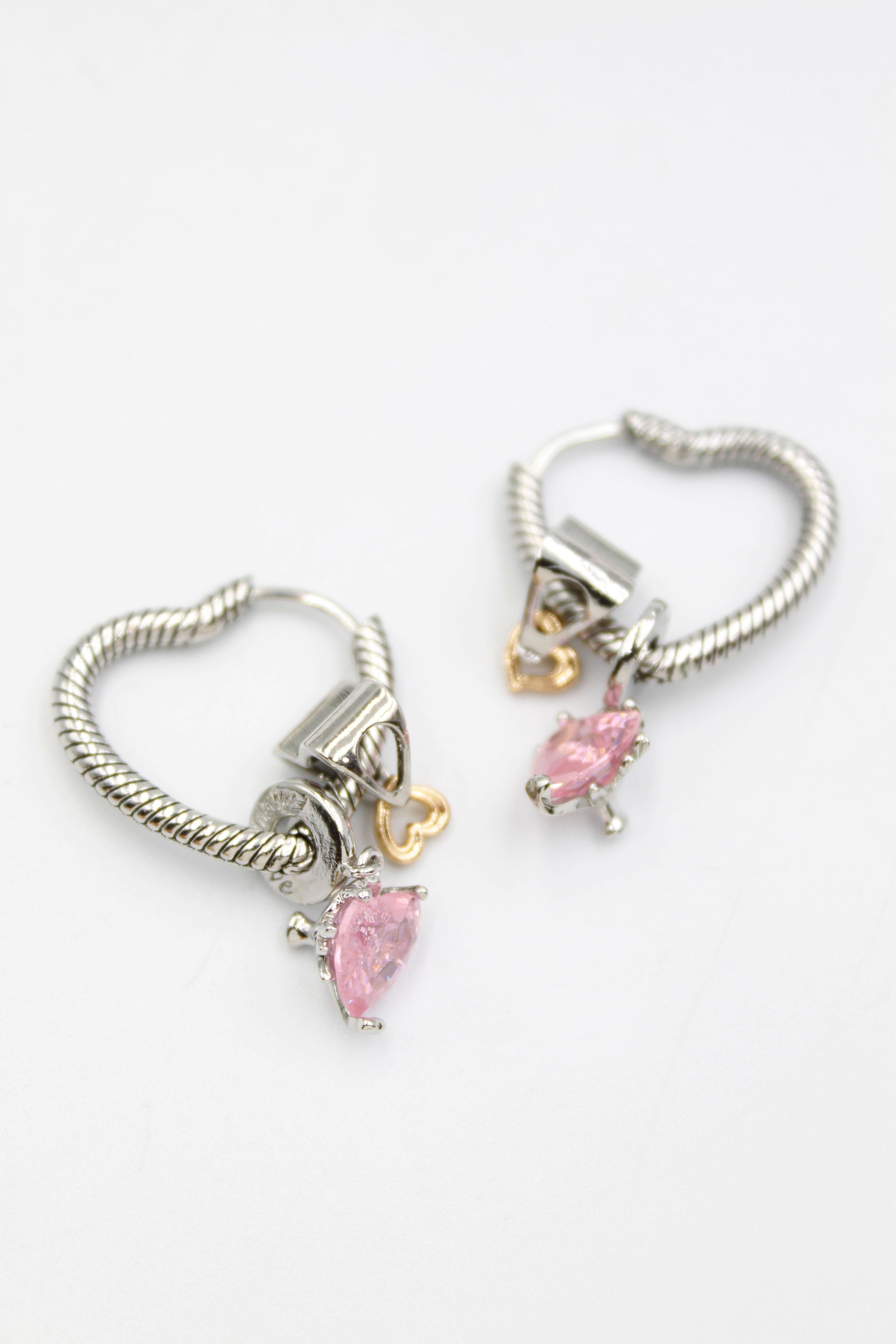 Kalp Halka Charm Küpe - Gümüş