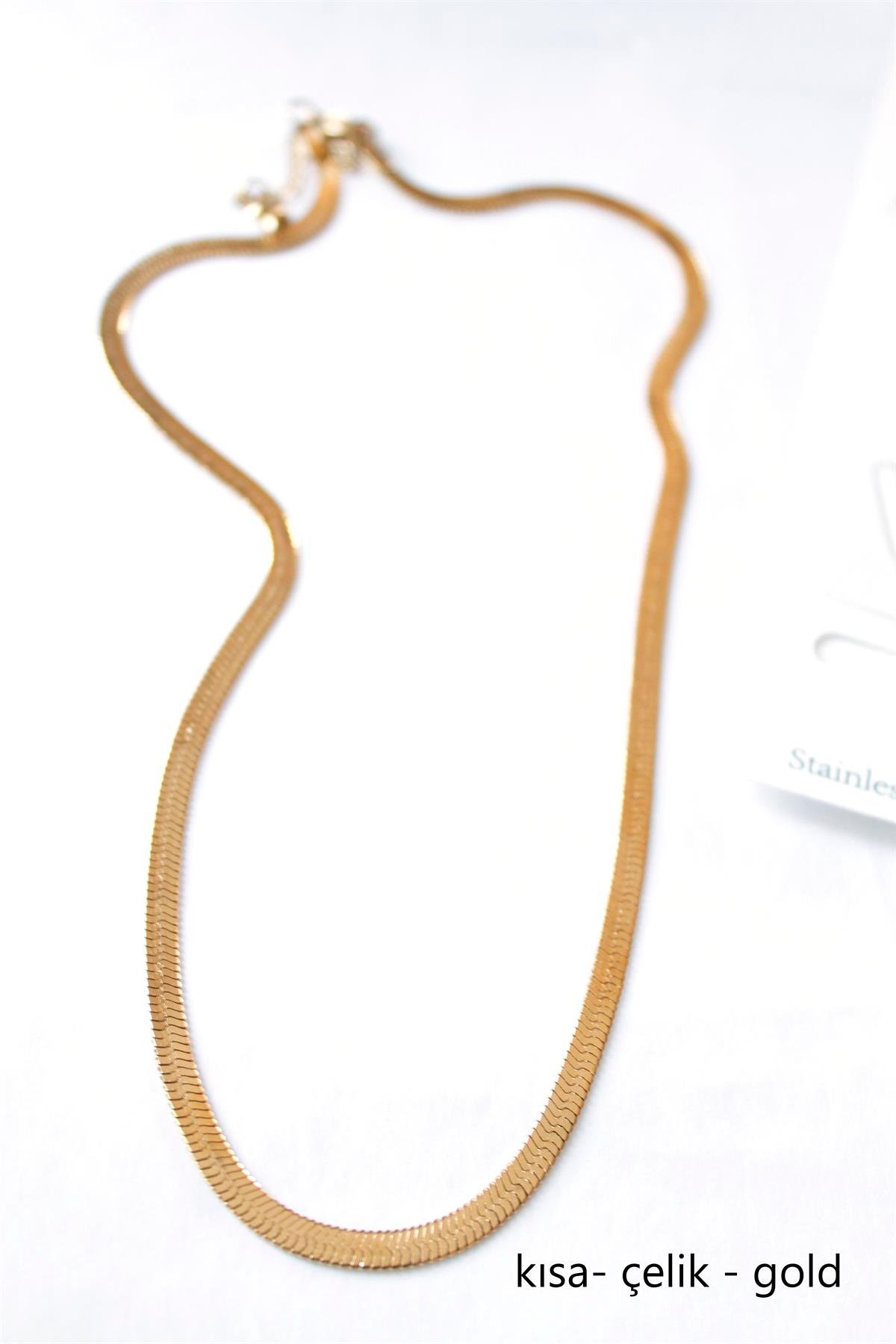 Kısa İtalyan Çelik Kolye 45 CM - Altın
