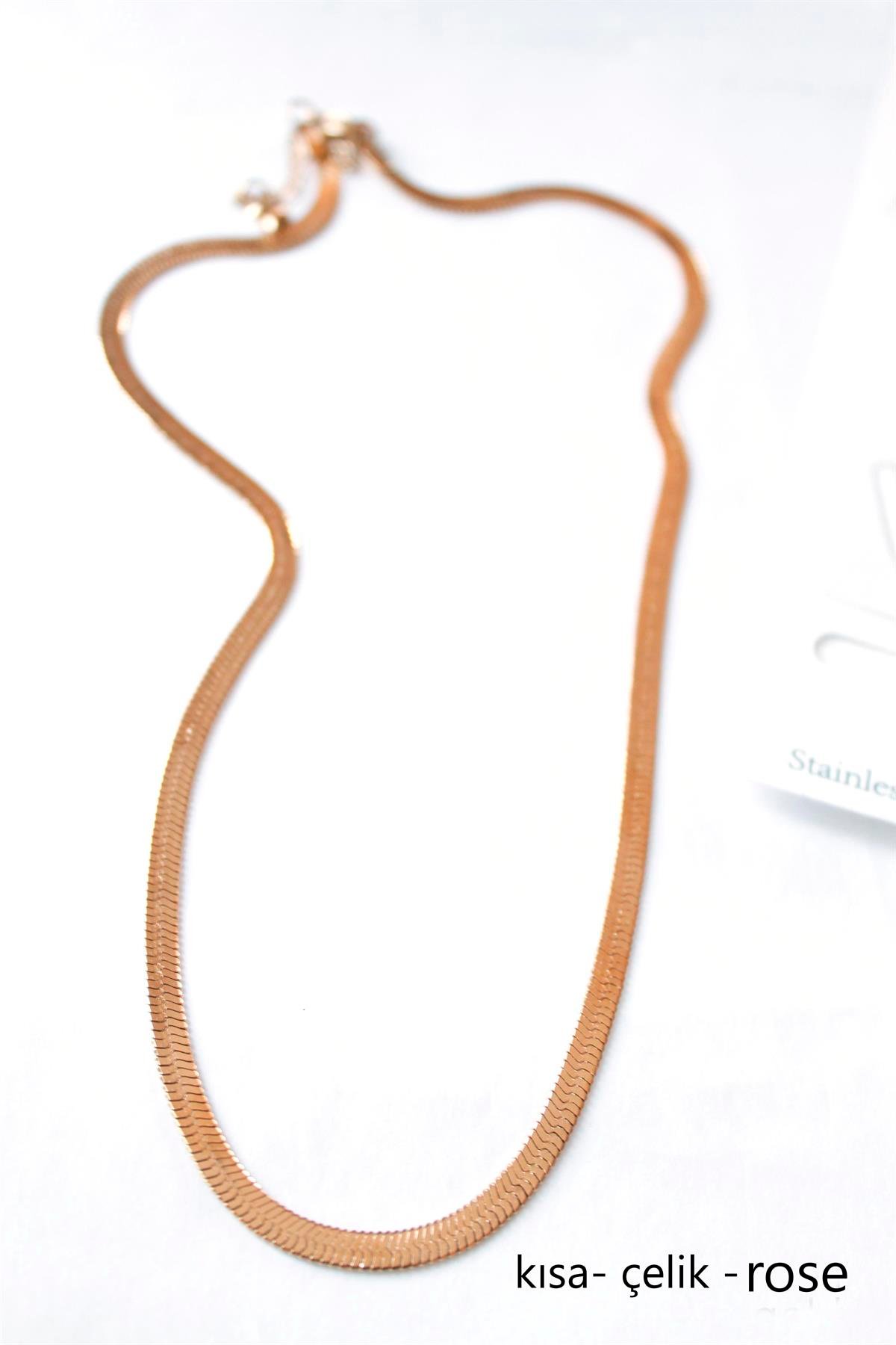 Kısa İtalyan Çelik Kolye 45 CM - Rose