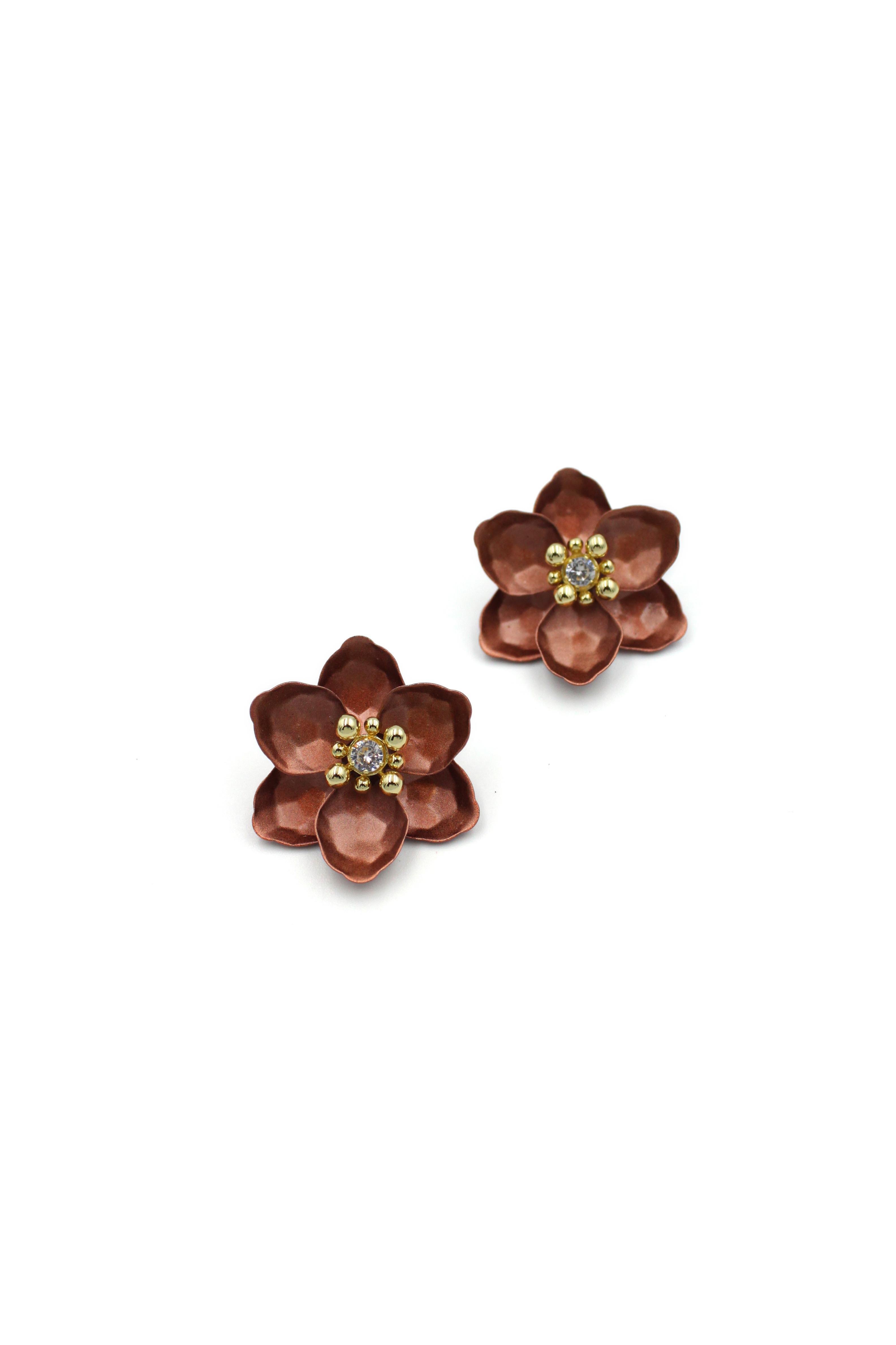 Lotus Çiçek Küpe - Kahverengi