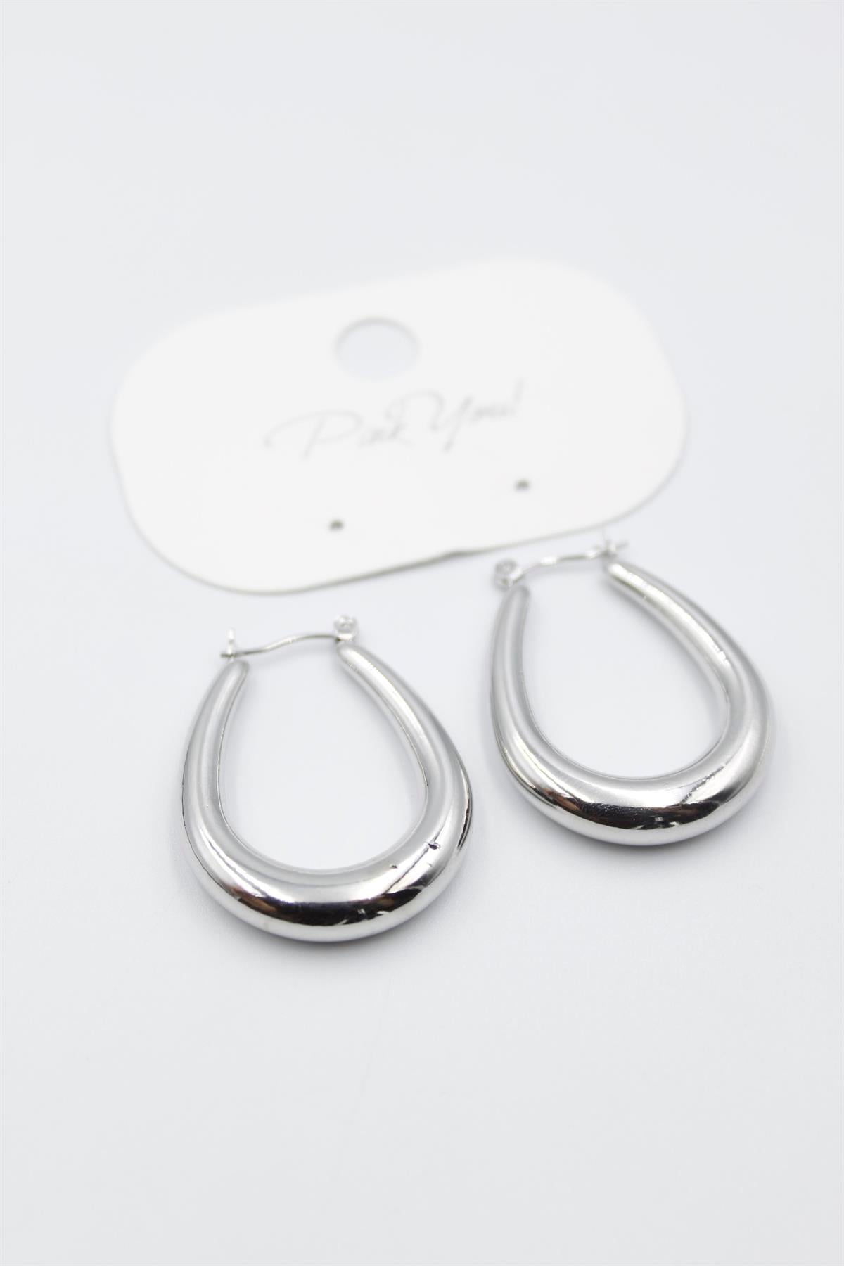 Oval Halka Küpe - Gümüş