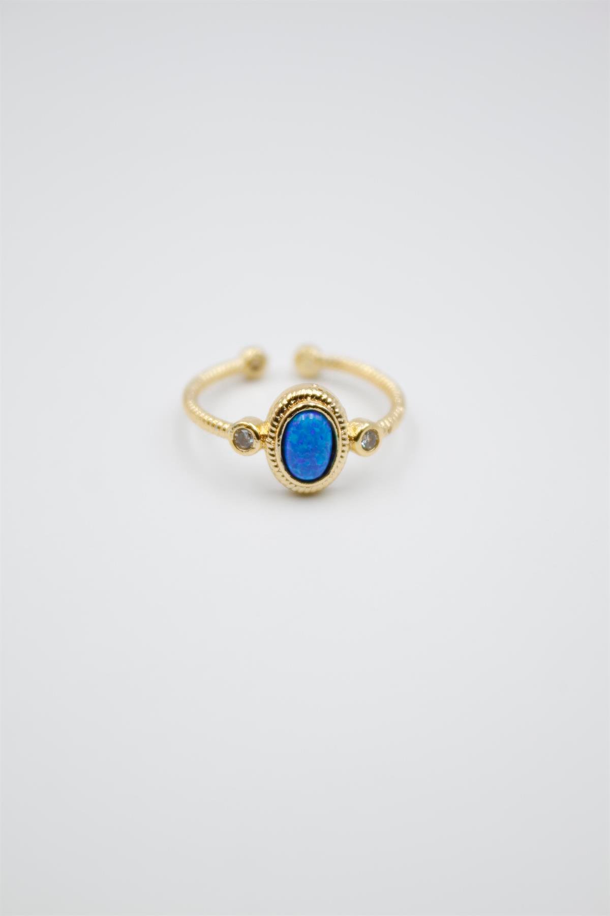 Oval Opal Taşlı Yüzük - Mavi