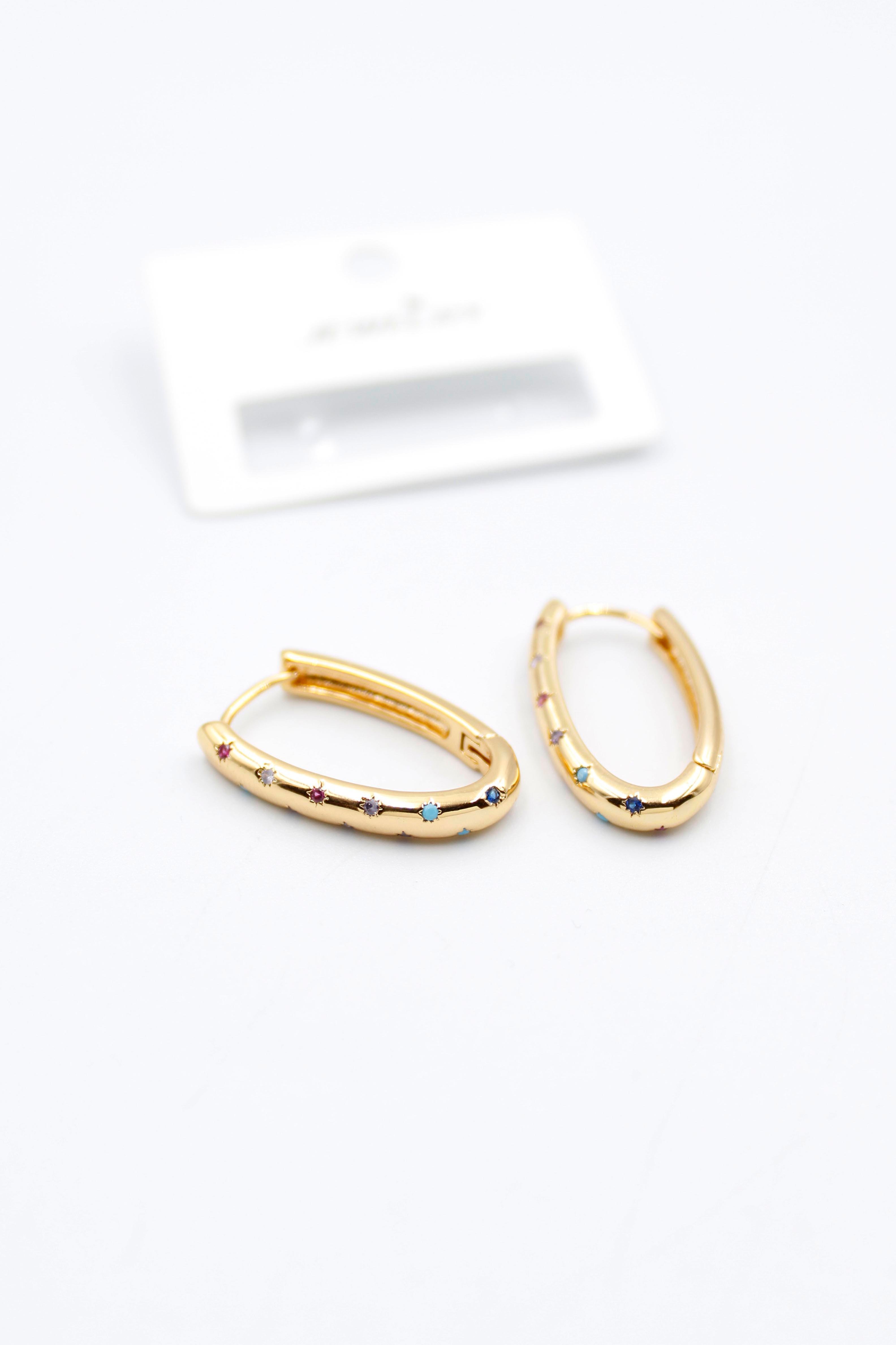 Oval Taşlı Küpe - Altın