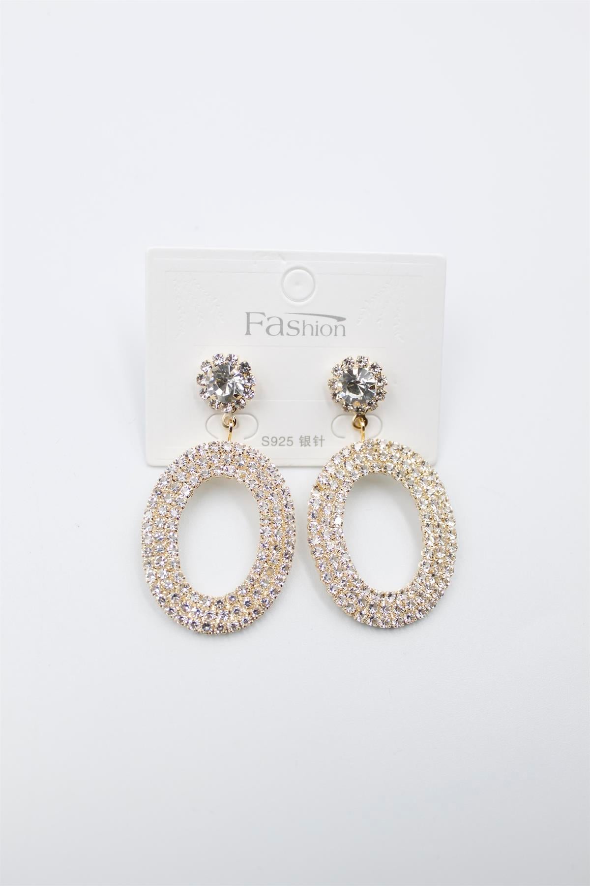 Oval Taşlı Küpe - Altın