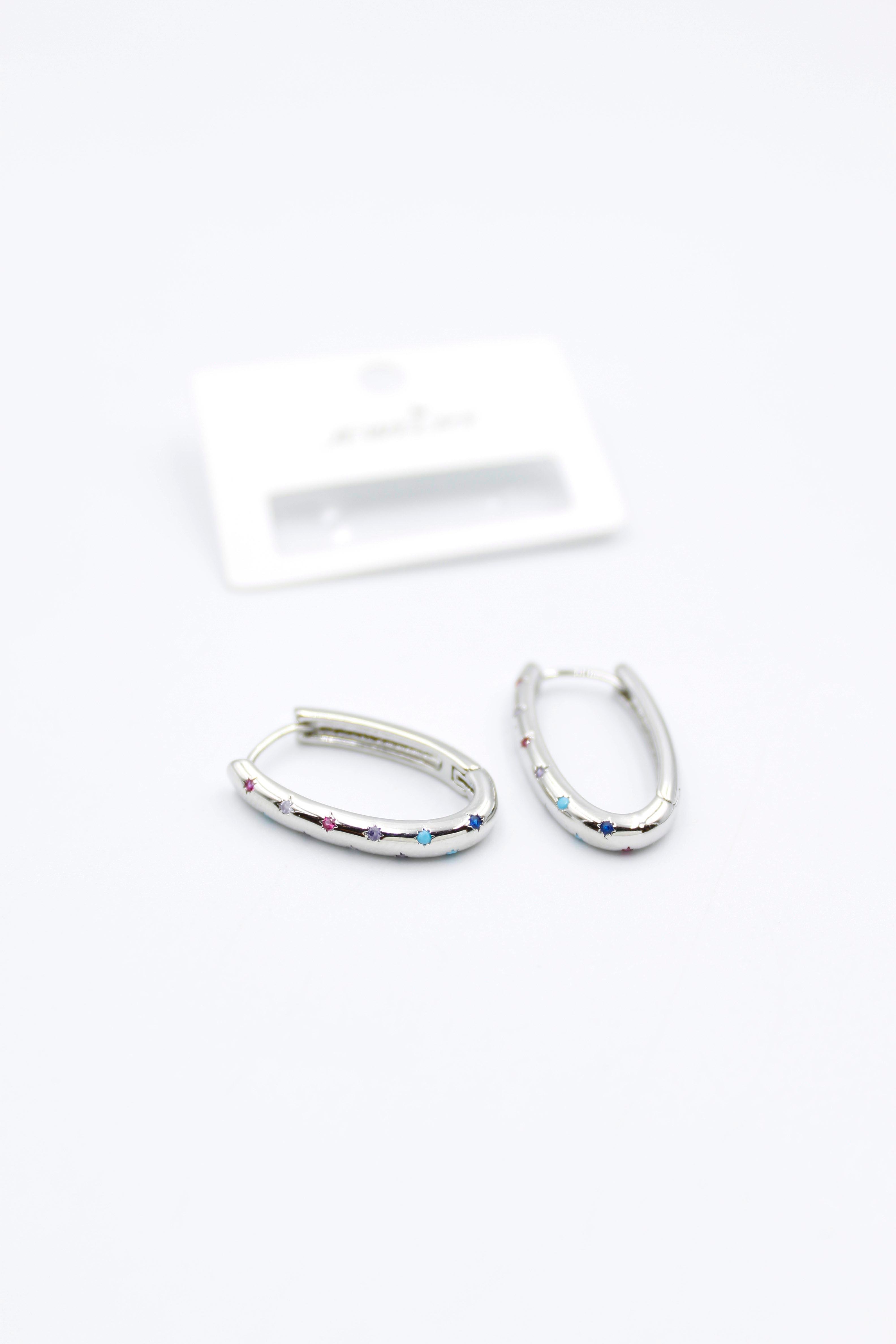 Oval Taşlı Küpe - Gümüş