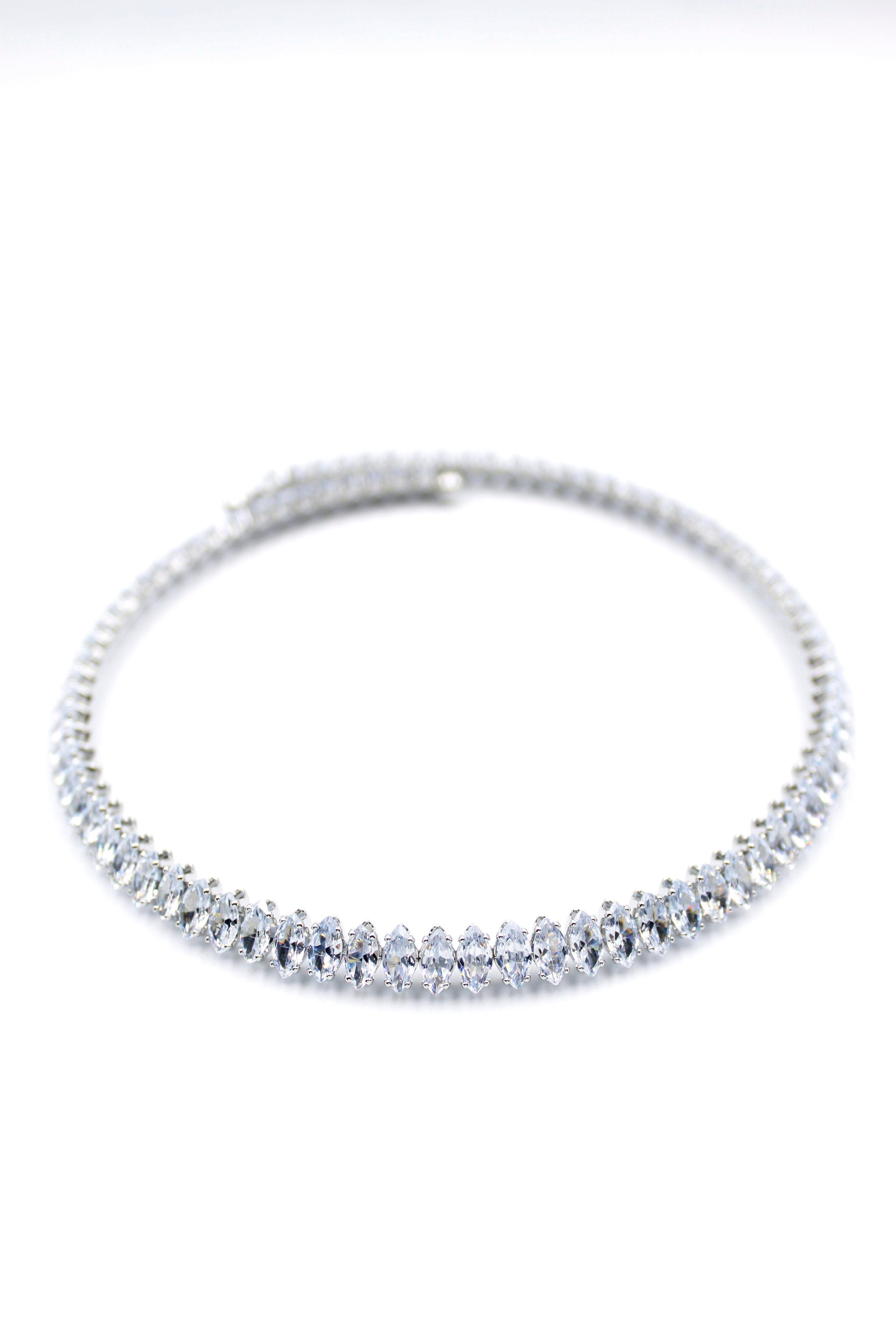 Oval Taşlı Tasma Kolye - Gümüş