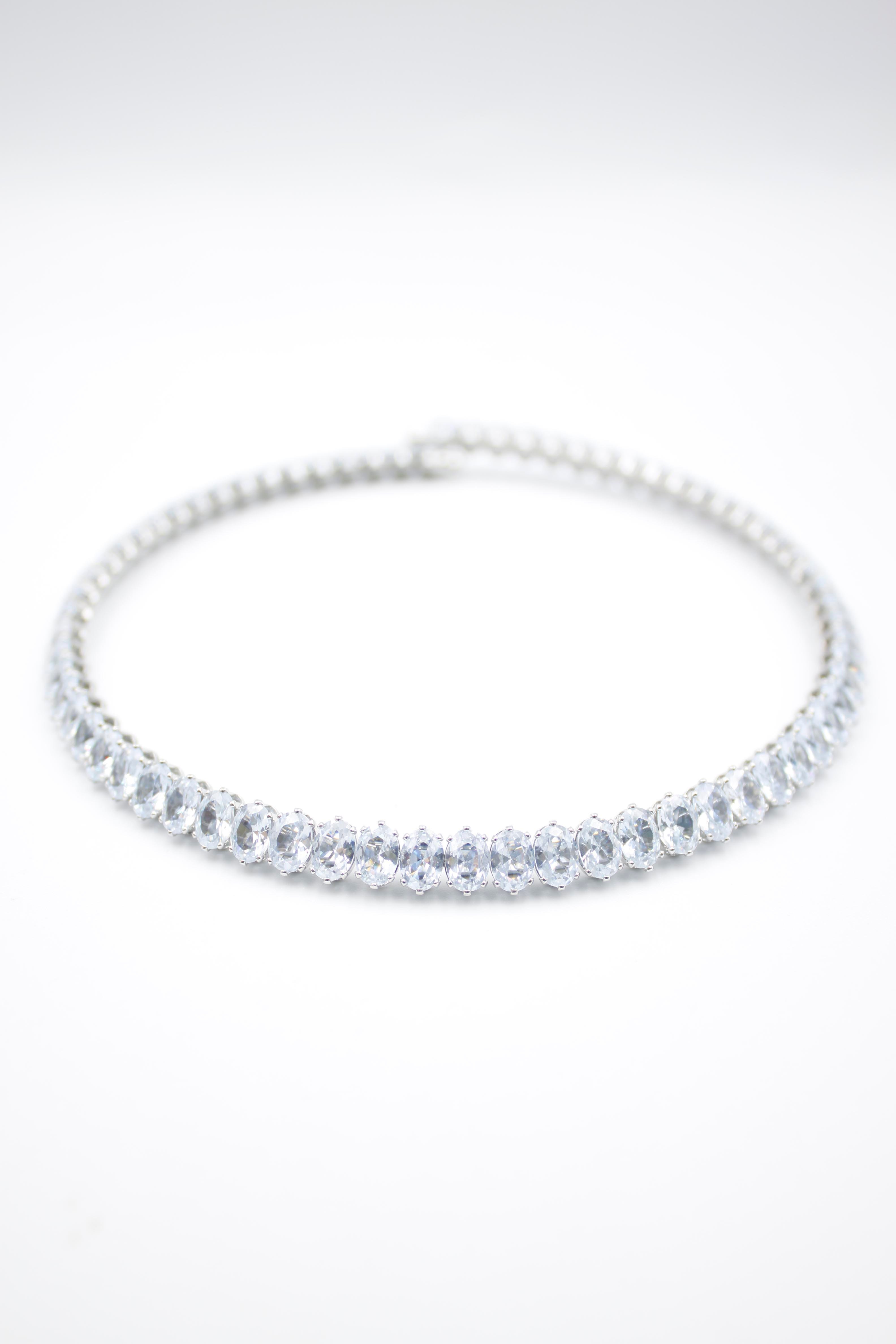 Oval Taşlı Tasma Kolye - Gümüş