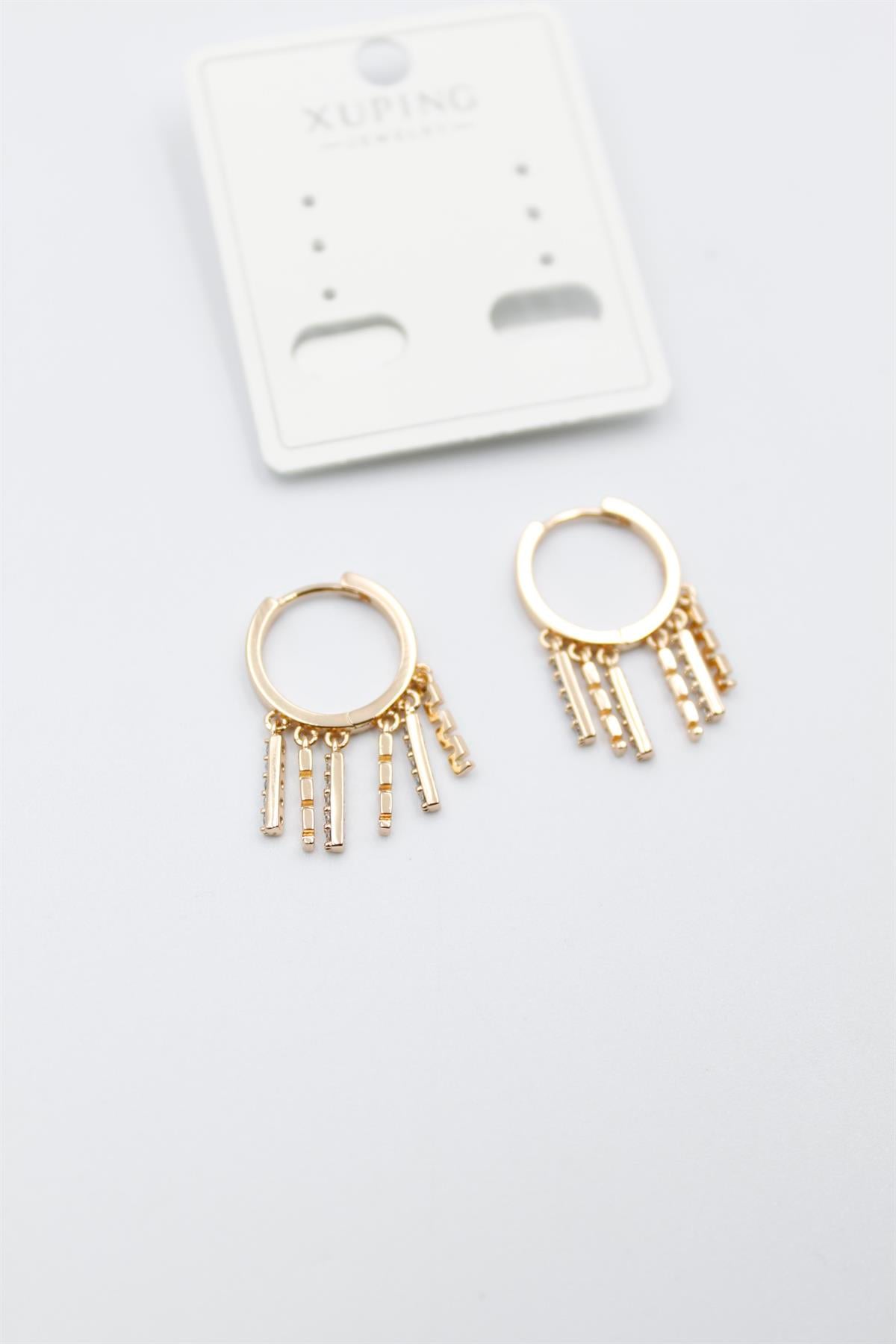 Sallantılı Taşlı Küpe - Altın