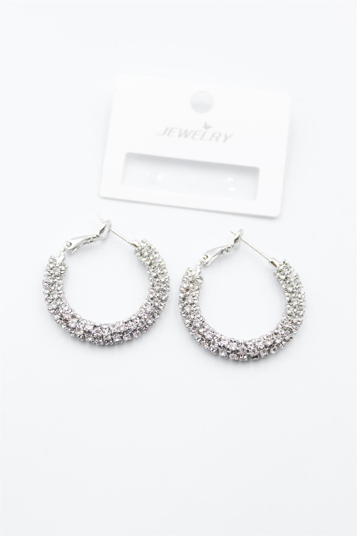 Taşlı Halka Küpe - Gümüş