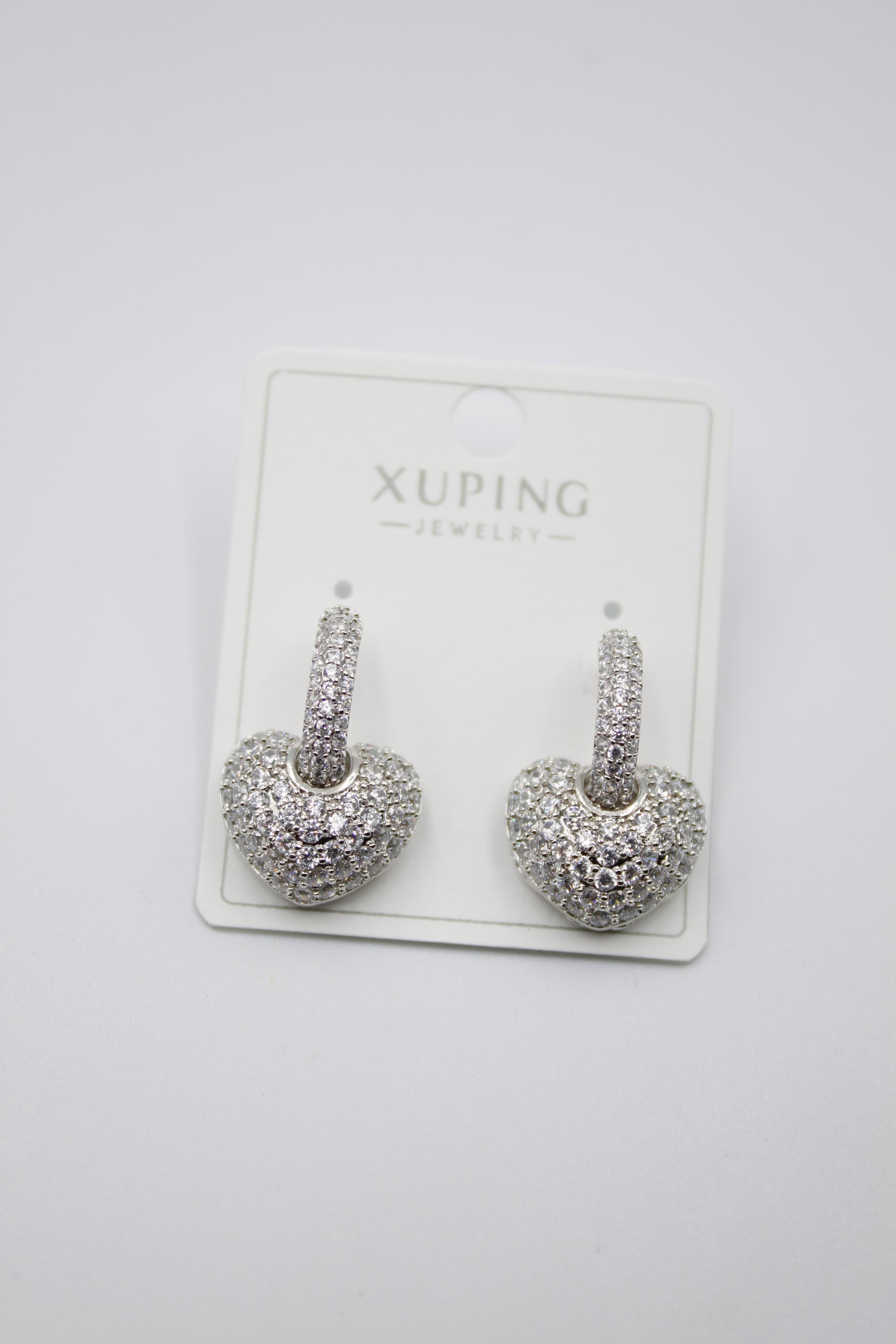 Taşlı Kalp Küpe - Gümüş